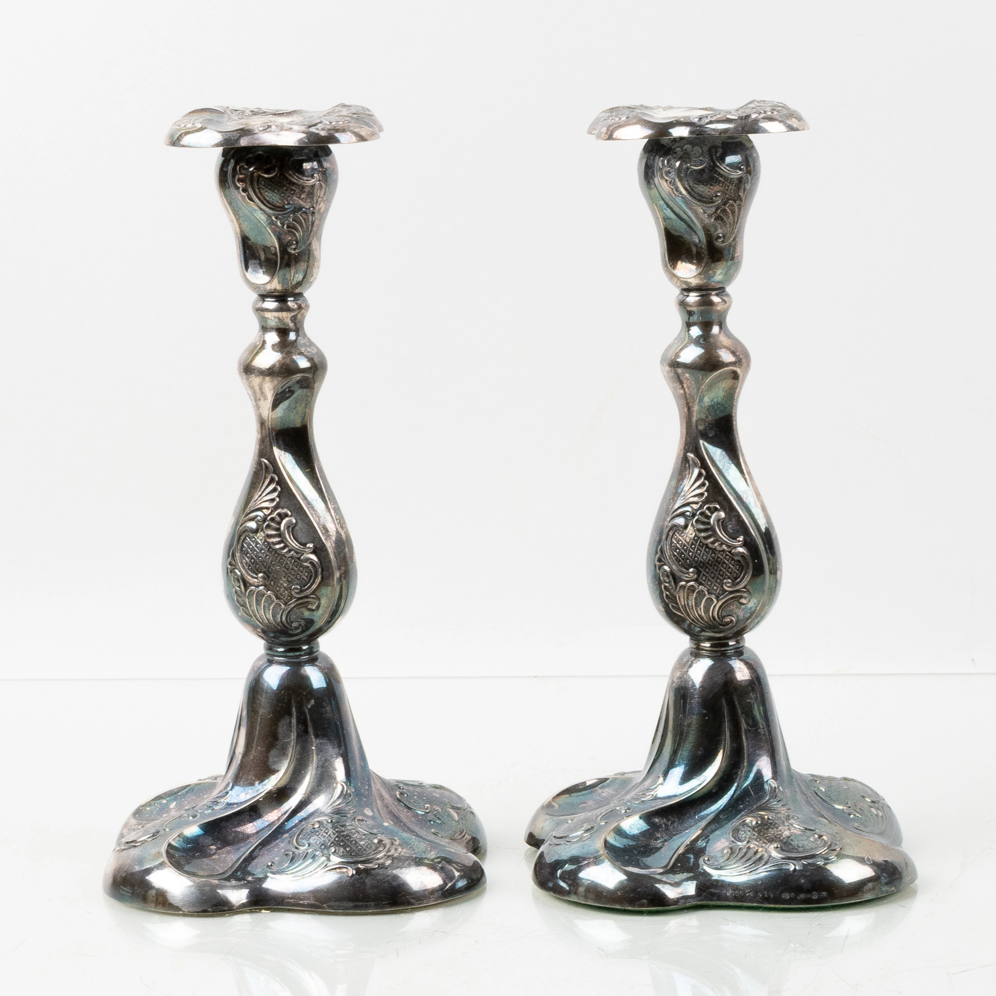 BOUGEOIRS, 1 paire, argent, style rococo, 1954, poids total env. 650 g