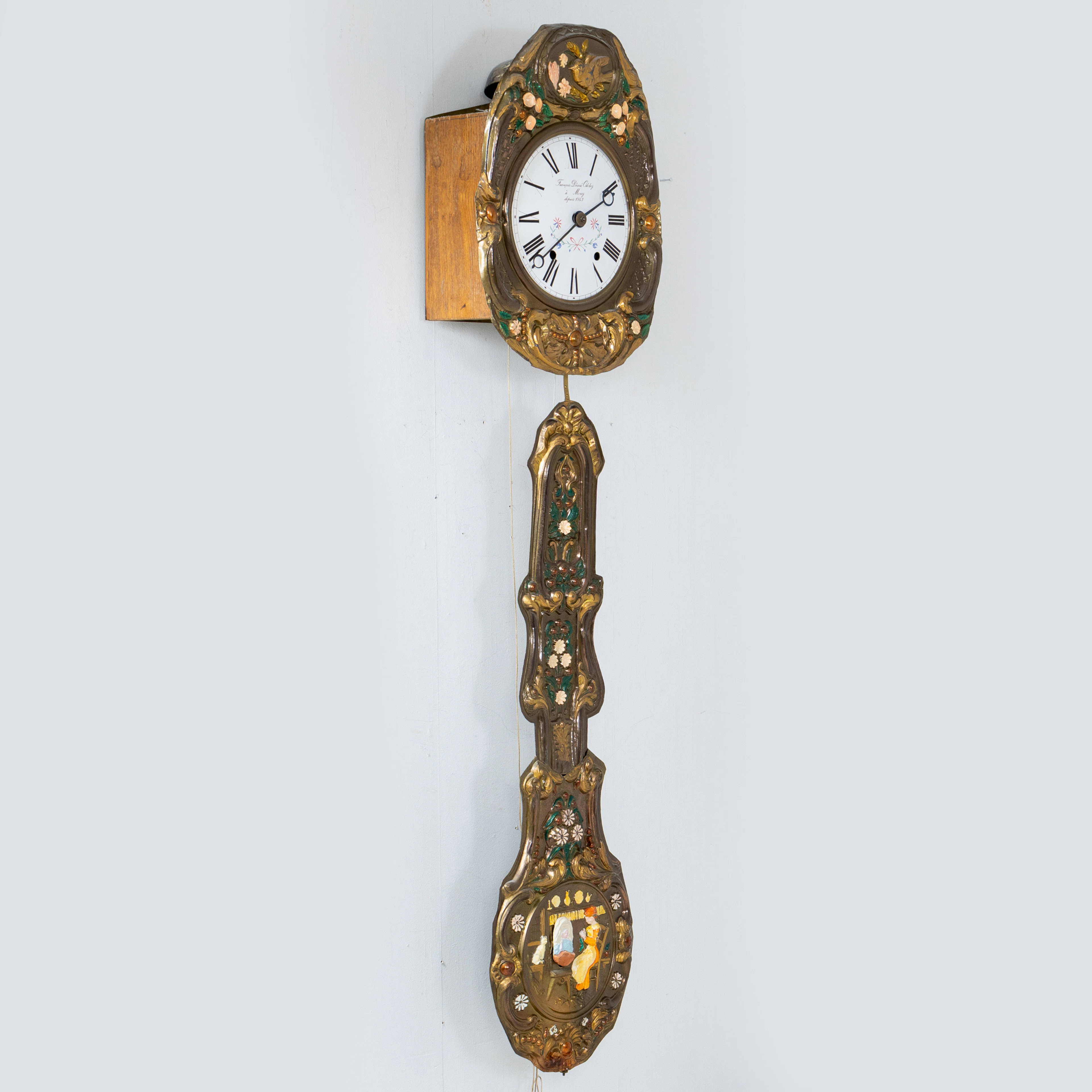 RELOJ DE PARED, metal pintado, siglo XIX