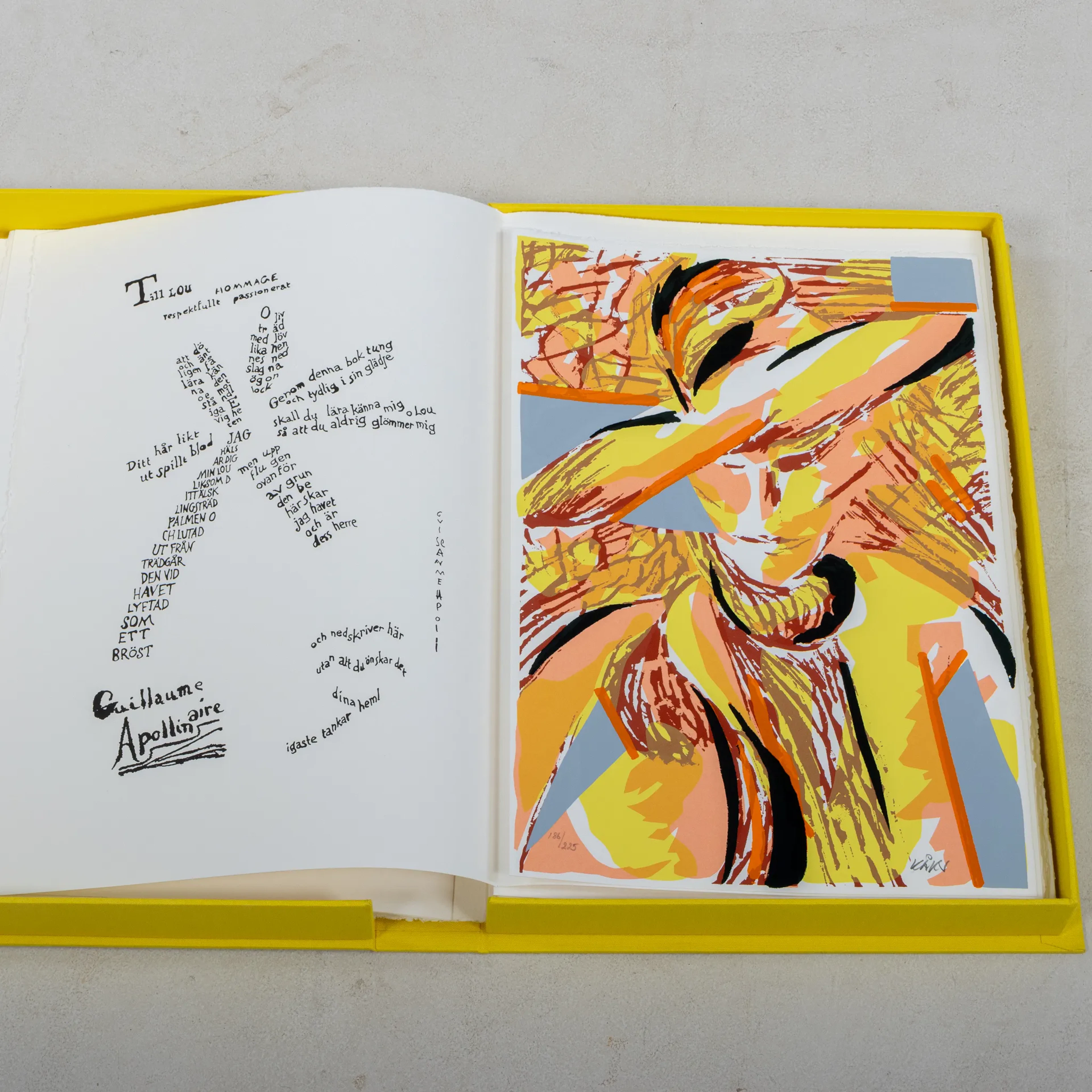 OLLE KÅKS, casete con 15 serigrafias, "Guillaume Apollinaire - Poemas