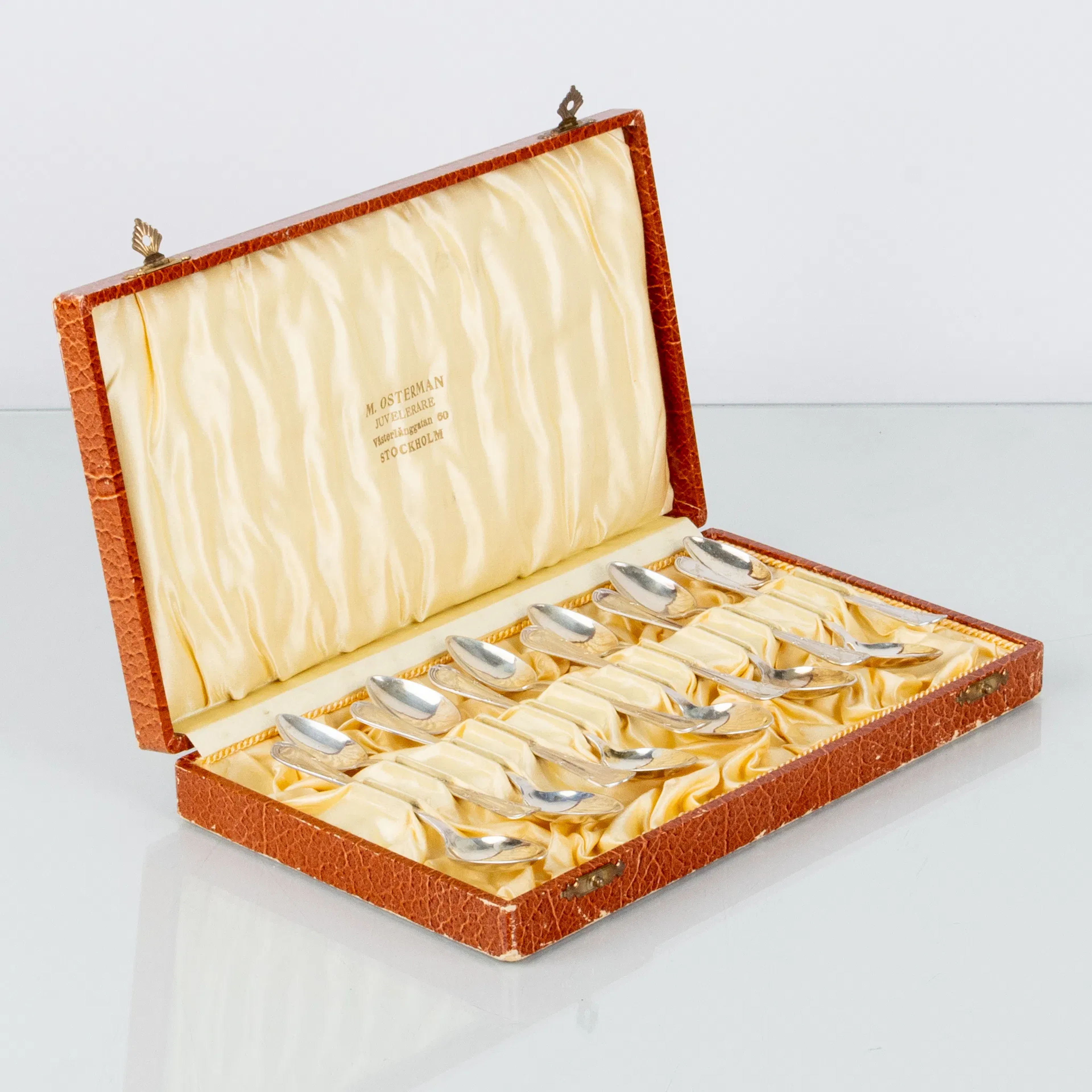 CUCHARAS DE CAFÉ, 12 piezas, plata, CG Hallberg 1926, peso total aprox. 140 g