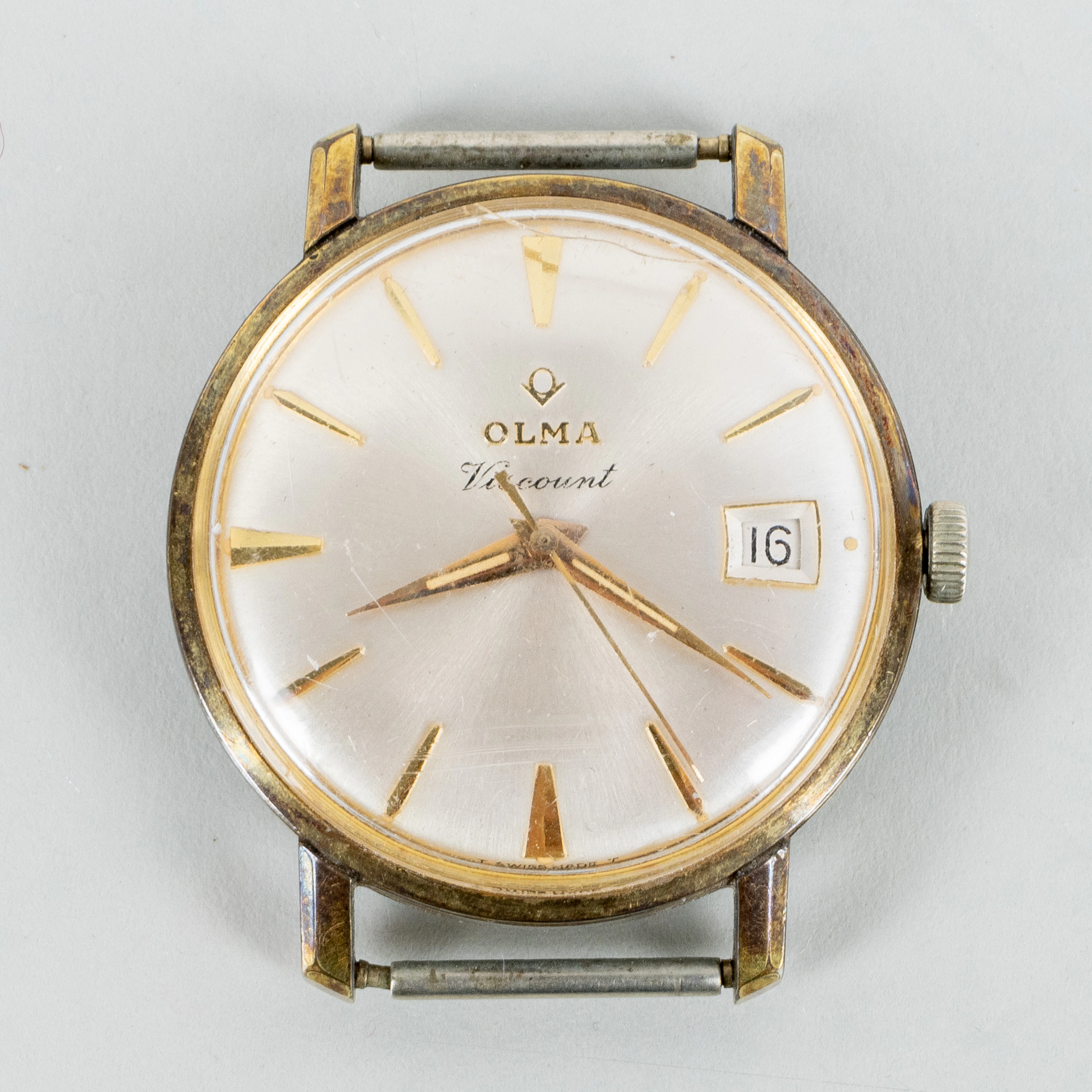 OLMA, orologio da polso da uomo, bracciale in oro, Viscount, metà 1900