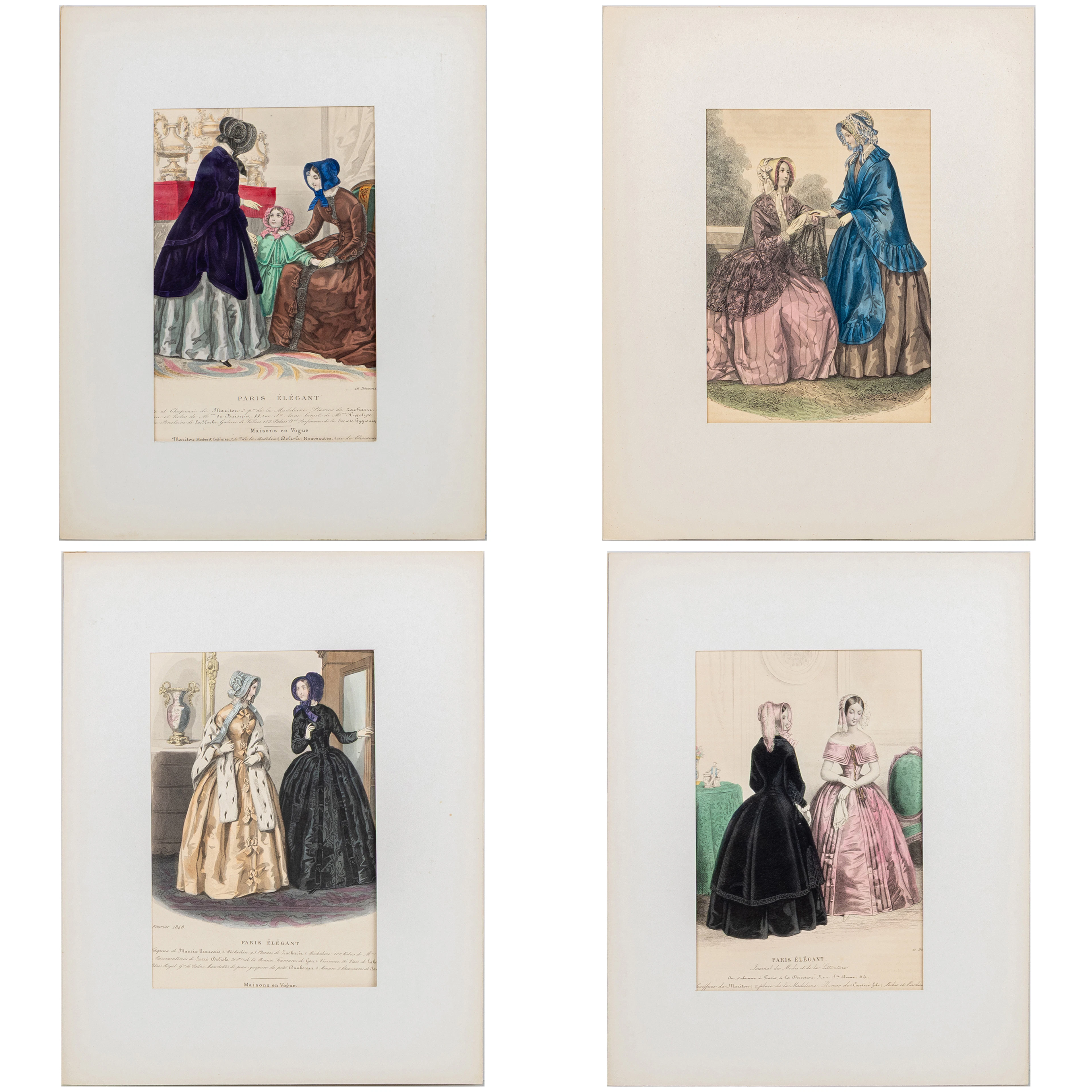 FASHION POSTERS, 4 pcs, coloured prints, 1800s/1900s
