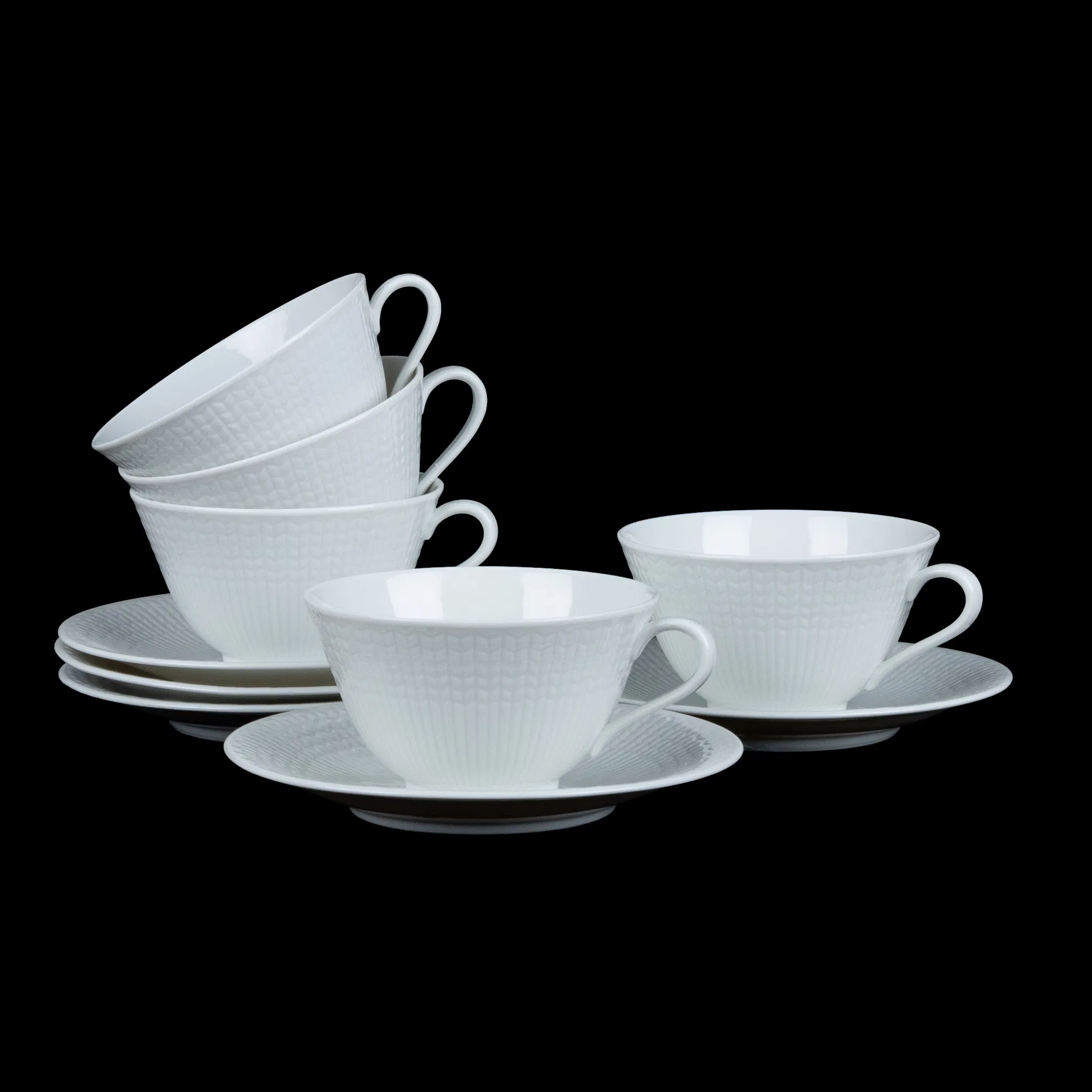 LOUISE ADELBORG, juego de 5, tazas de porcelana con platillos, "Swedish grace", Rörstrand