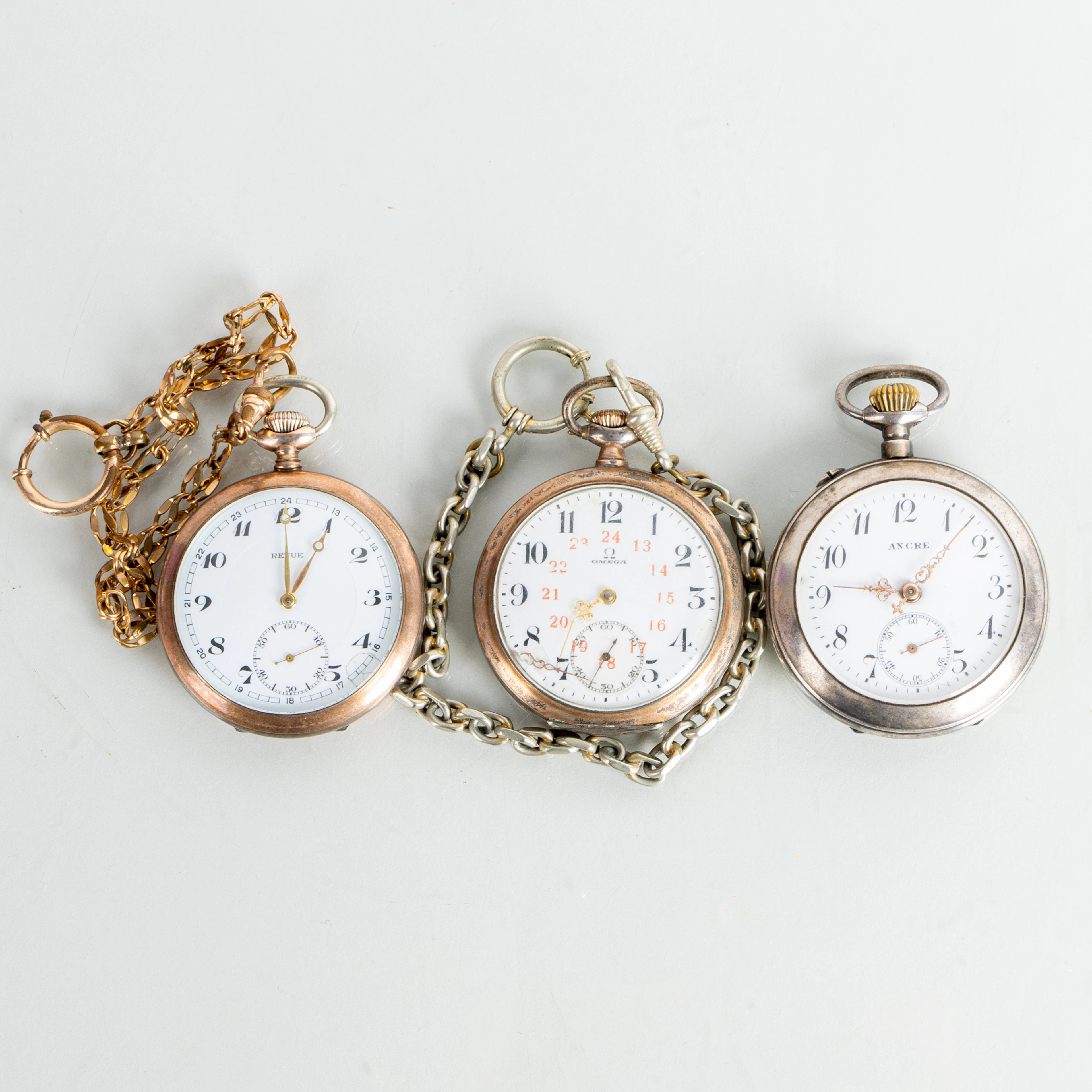 RELOJ DE BOLSILLO, 3 piezas, plata, Omega, Ancre y Revue, circa 1900
