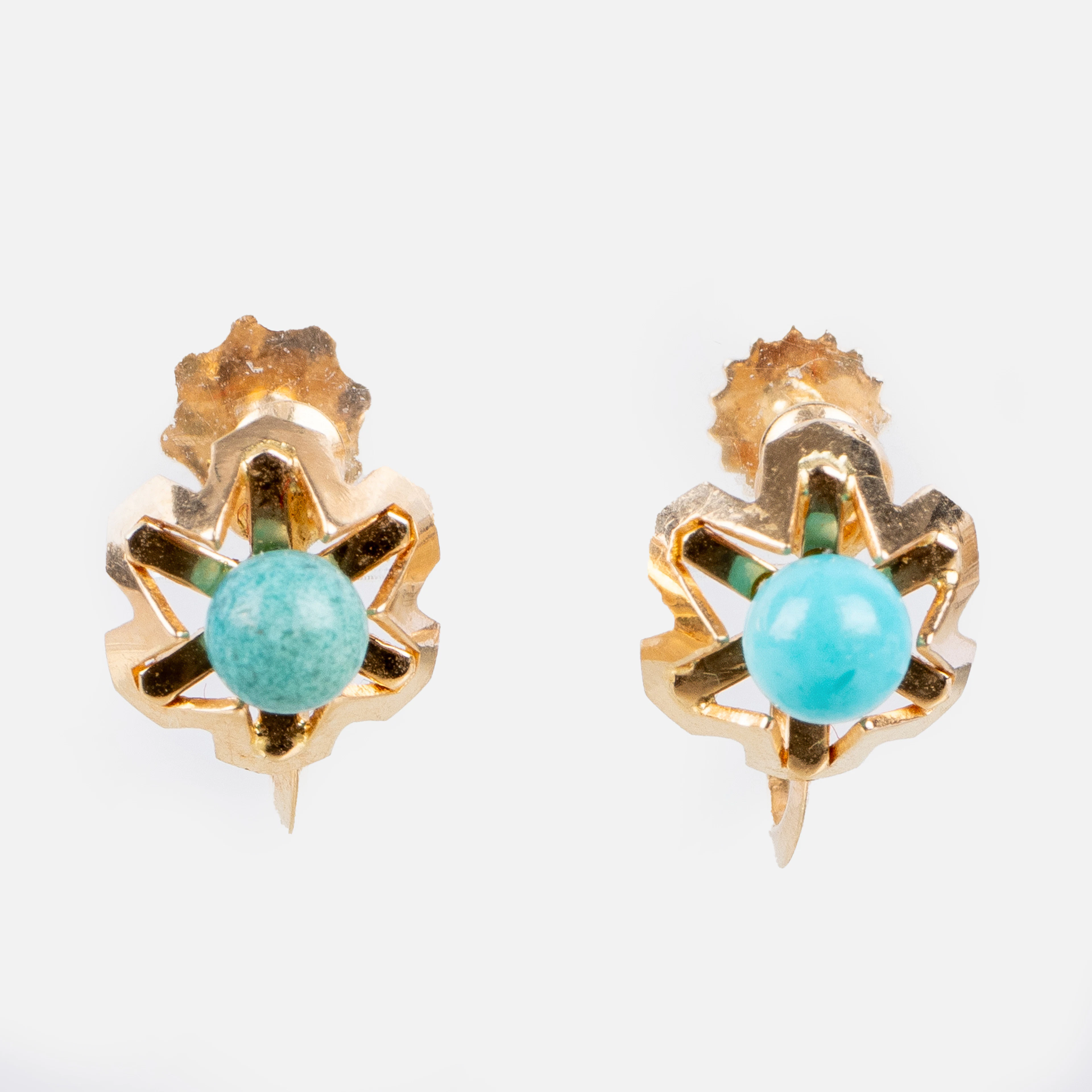 PENDIENTES, 1 par, oro 18 quilates, con piedras turquesa