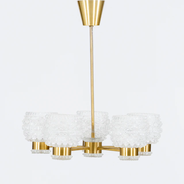 CEILING LAMP, brass and glass, the second half of the 20th century