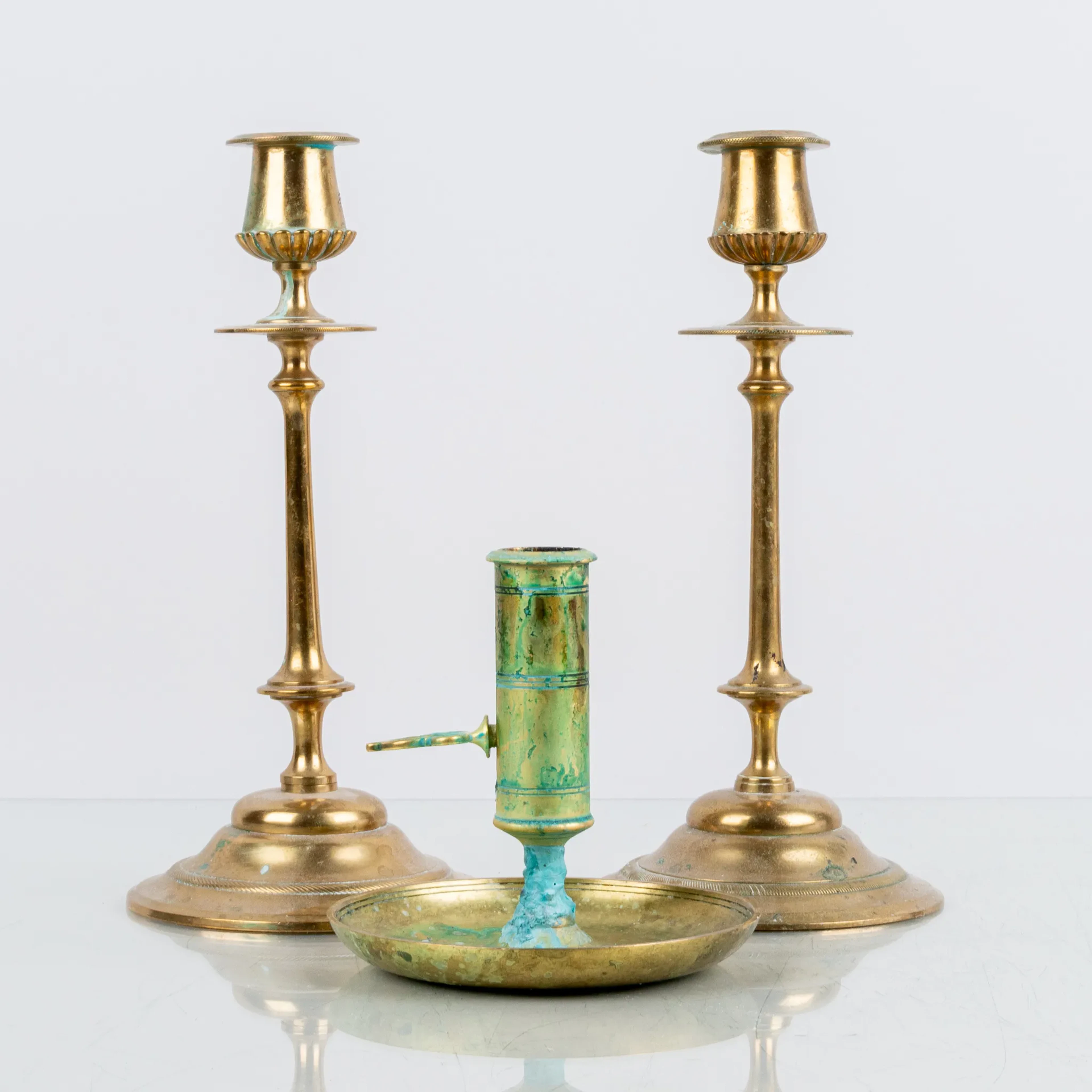 CANDELABRI, 3 pezzi, ottone, Gusums Bruk e Skultuna