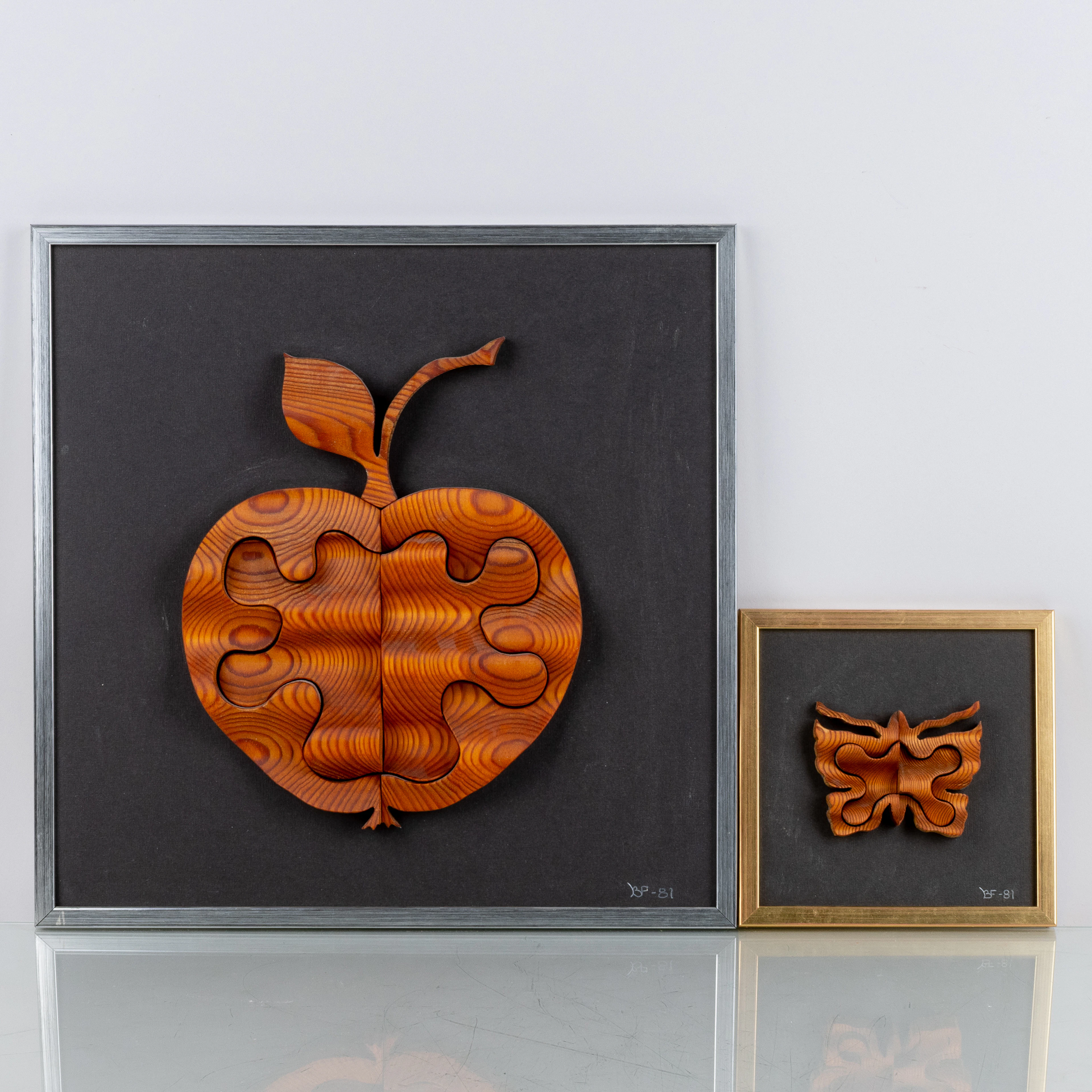 ARTISTA NON IDENTIFICATO, 2 pezzi, sculture murali, legno, Börje Franzen su