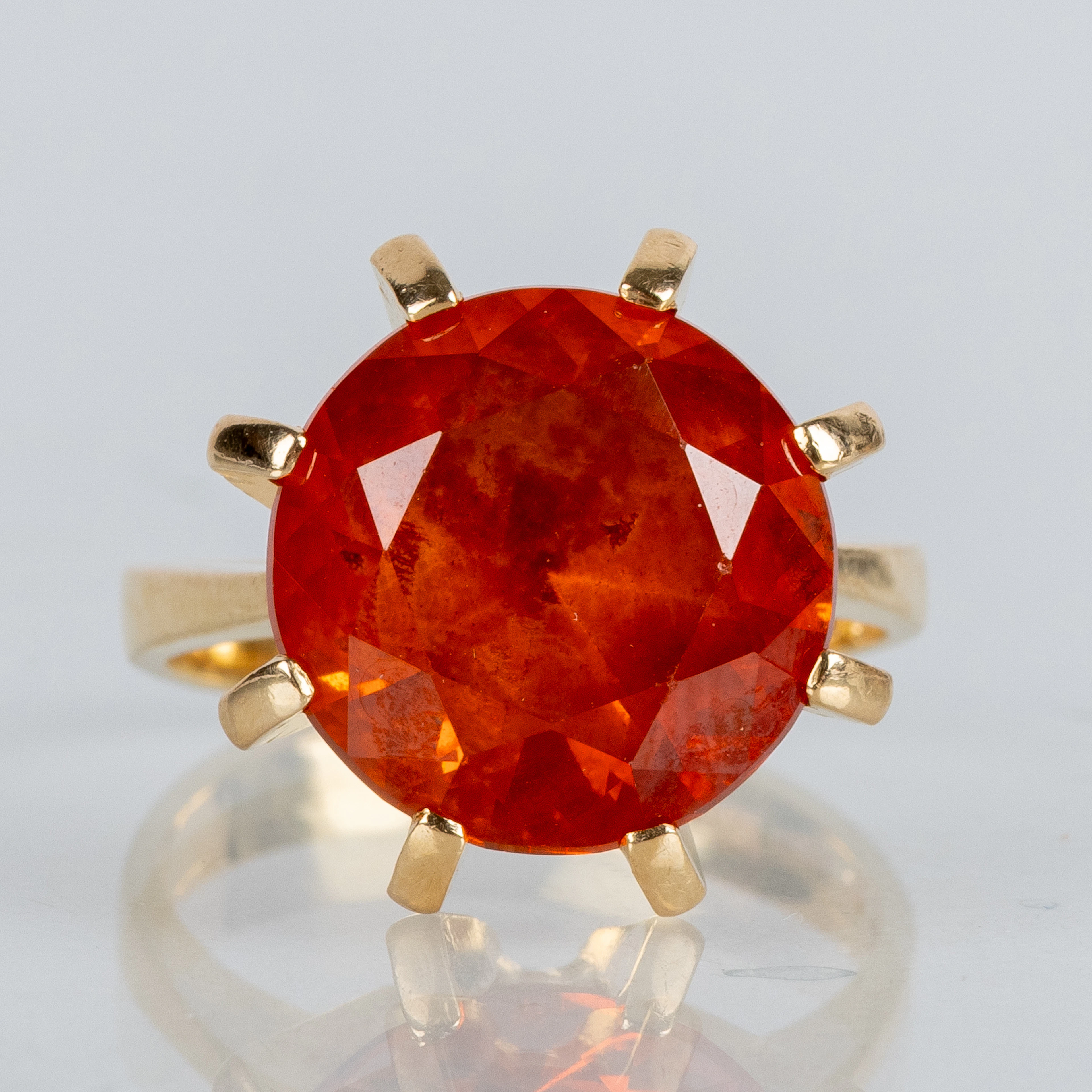 ANELLO, oro 18 carati, zaffiro sintetico arancione, francobolli svedesi 1975