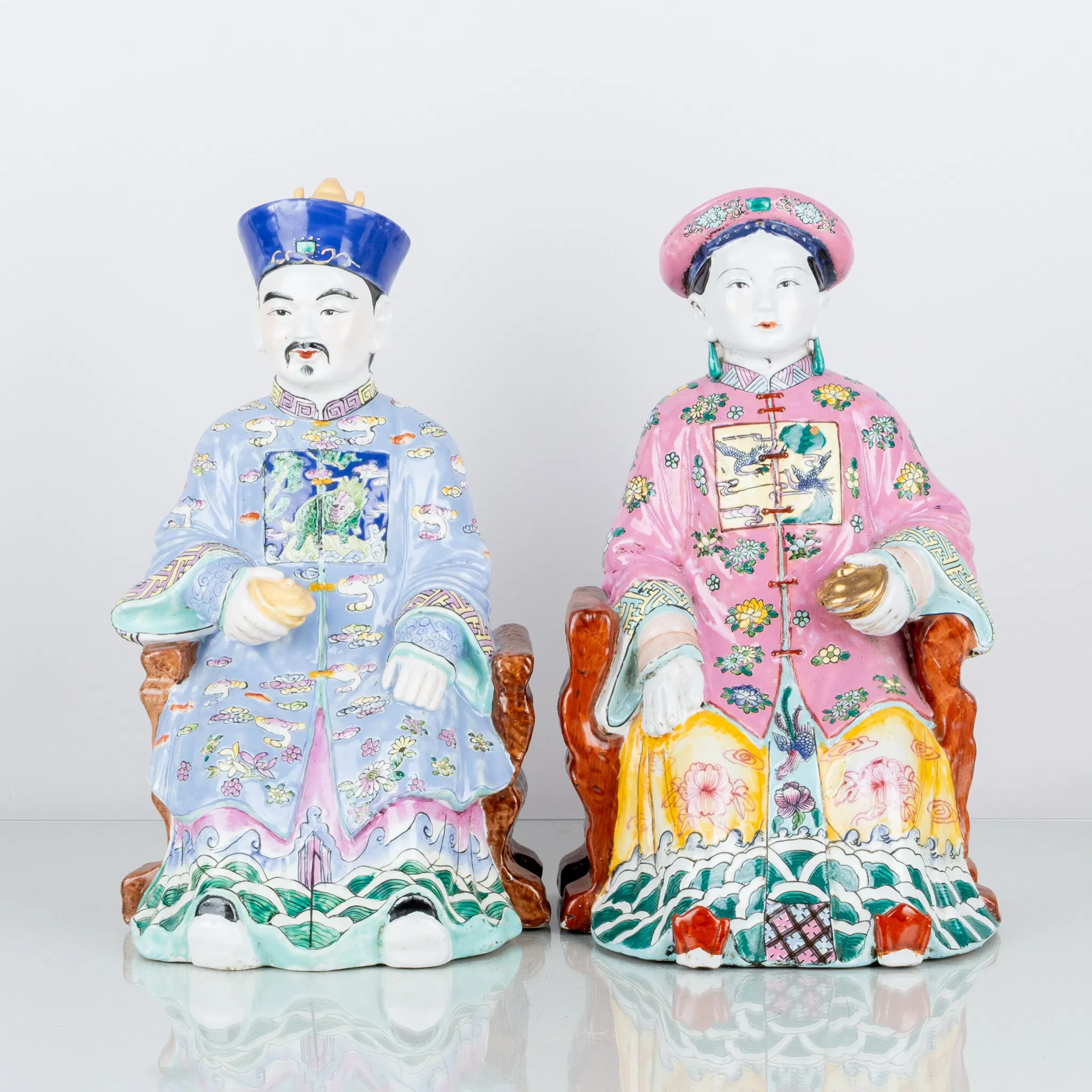 FIGURINES, 1 pair, porcelain, China, 1900s, larger model
