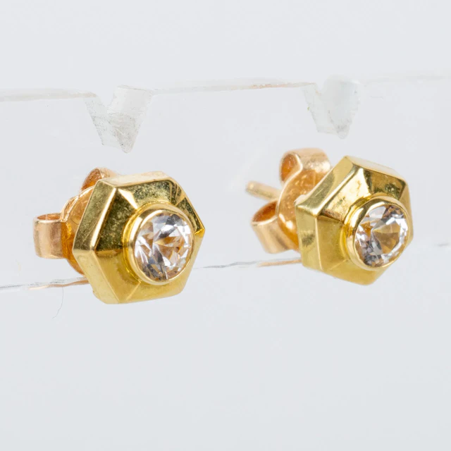 EARRINGS, 1 pair, 18k gold, with white stones, the second half of the 20th century