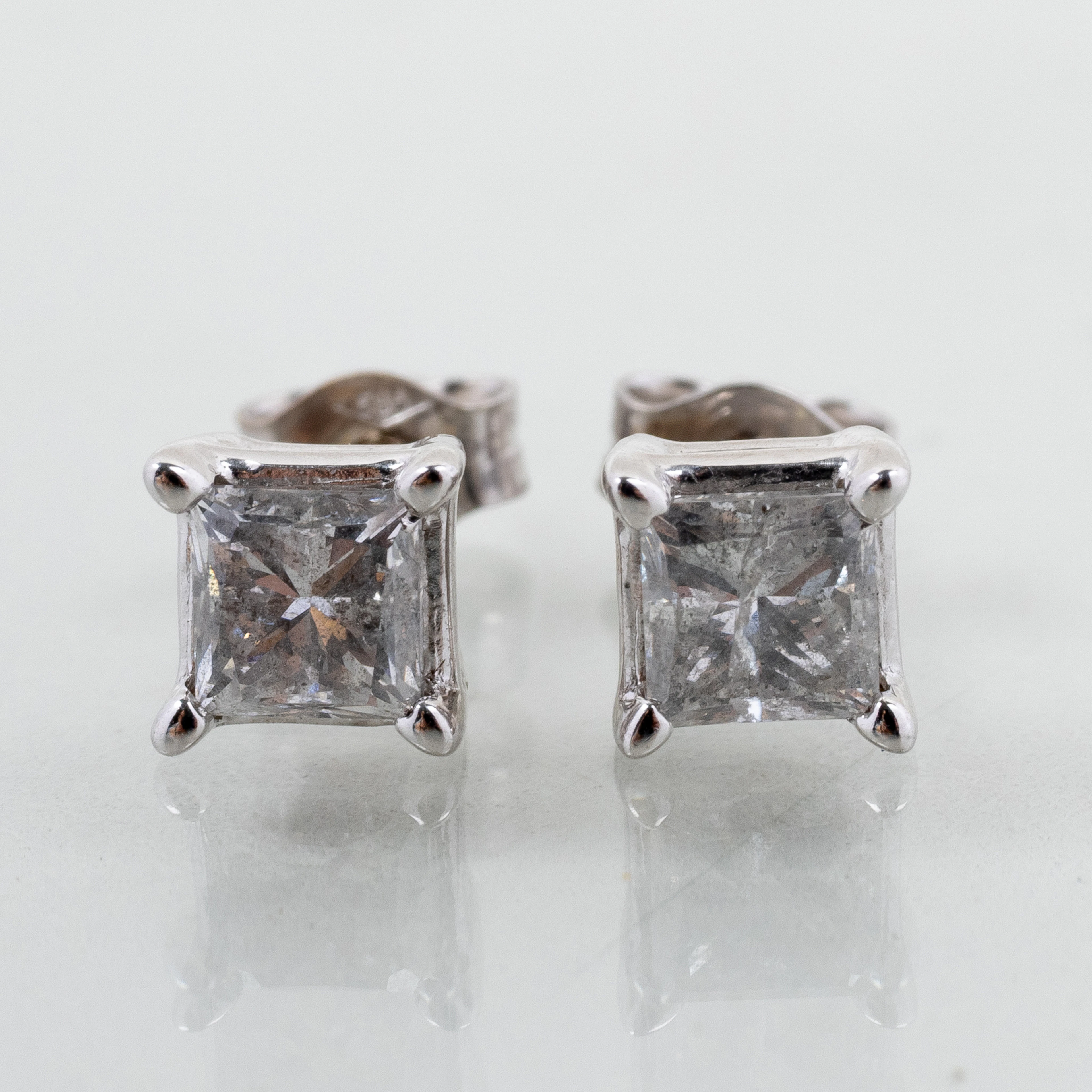 Orecchini SINGLE STONE, 1 paio, oro bianco 18 carati, con diamanti taglio princess
