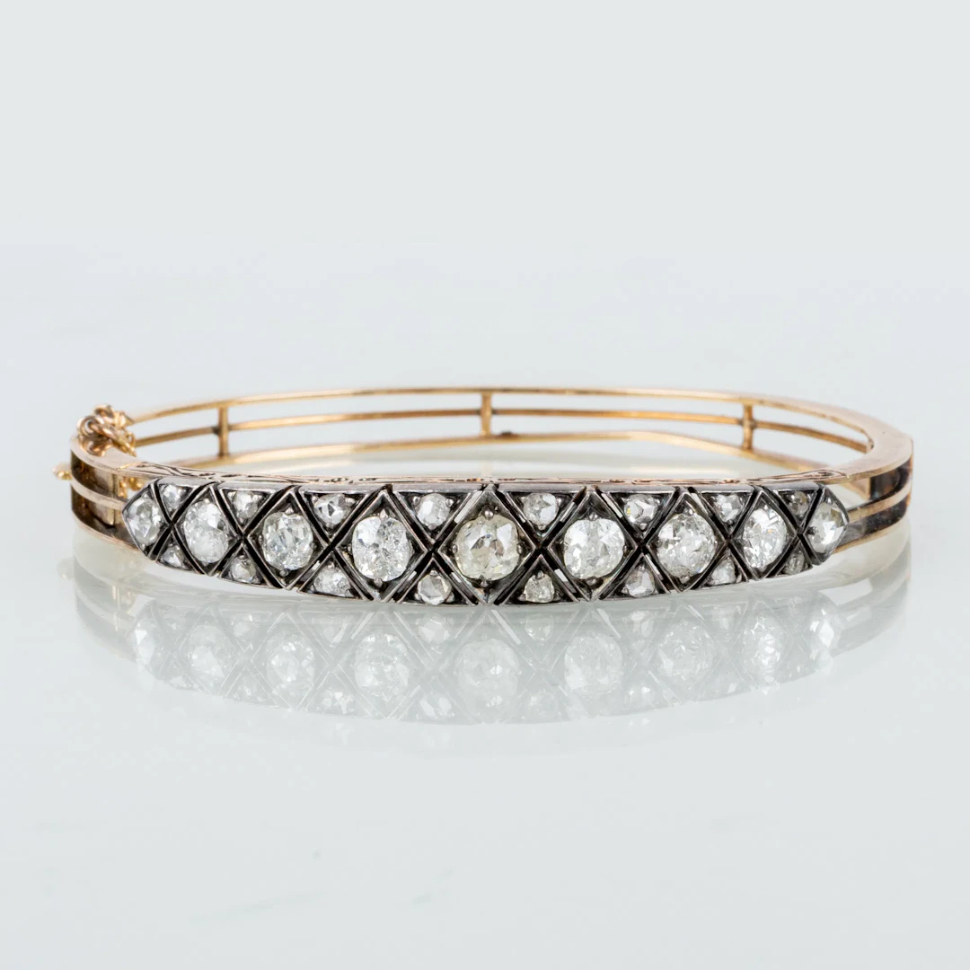 BRACELET, or 14 carats, avec diamants taille rose et diamants taille ancienne