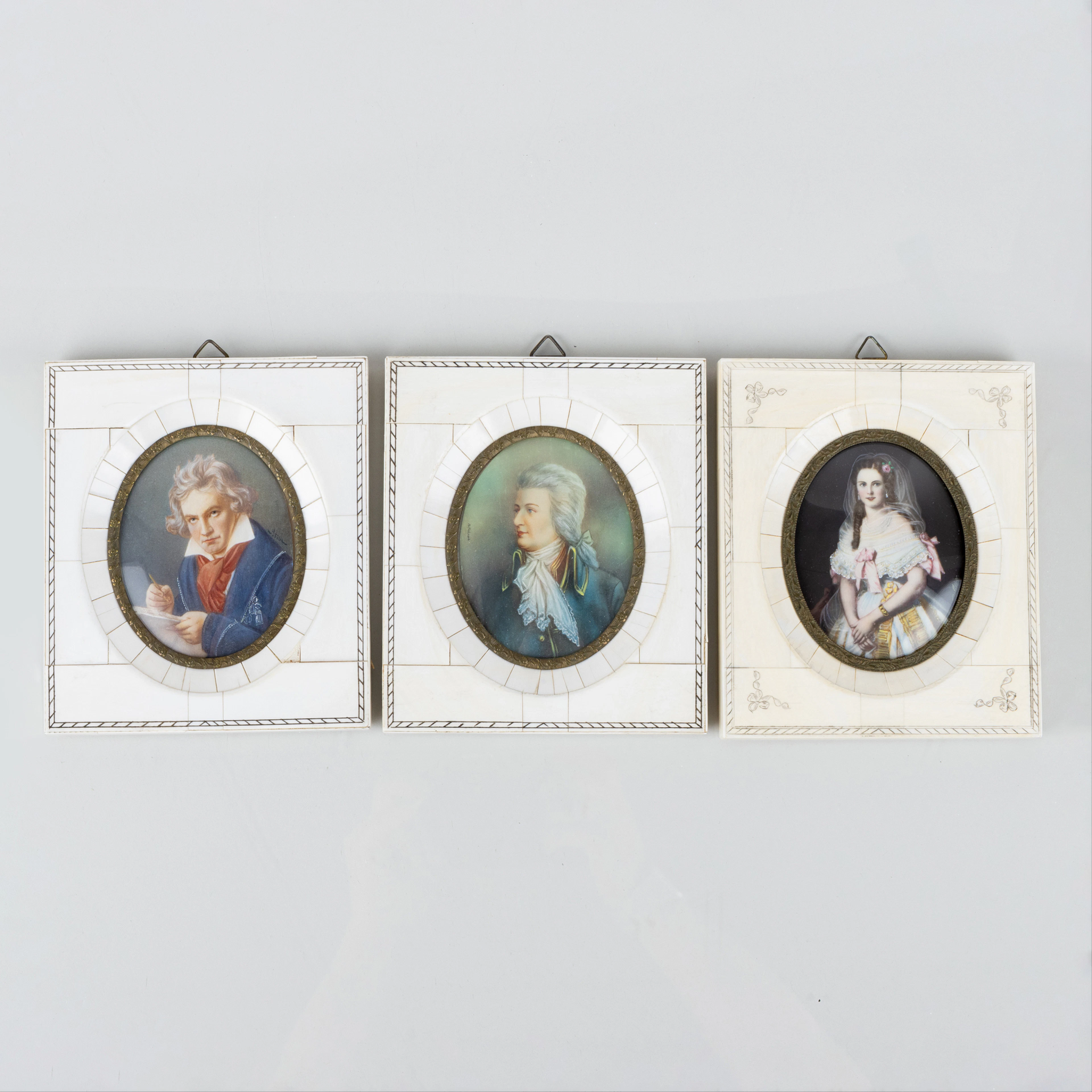 MINIATURE PAINTINGS, 3 pcs, oil paintings, 1800s/1900s, blue signed