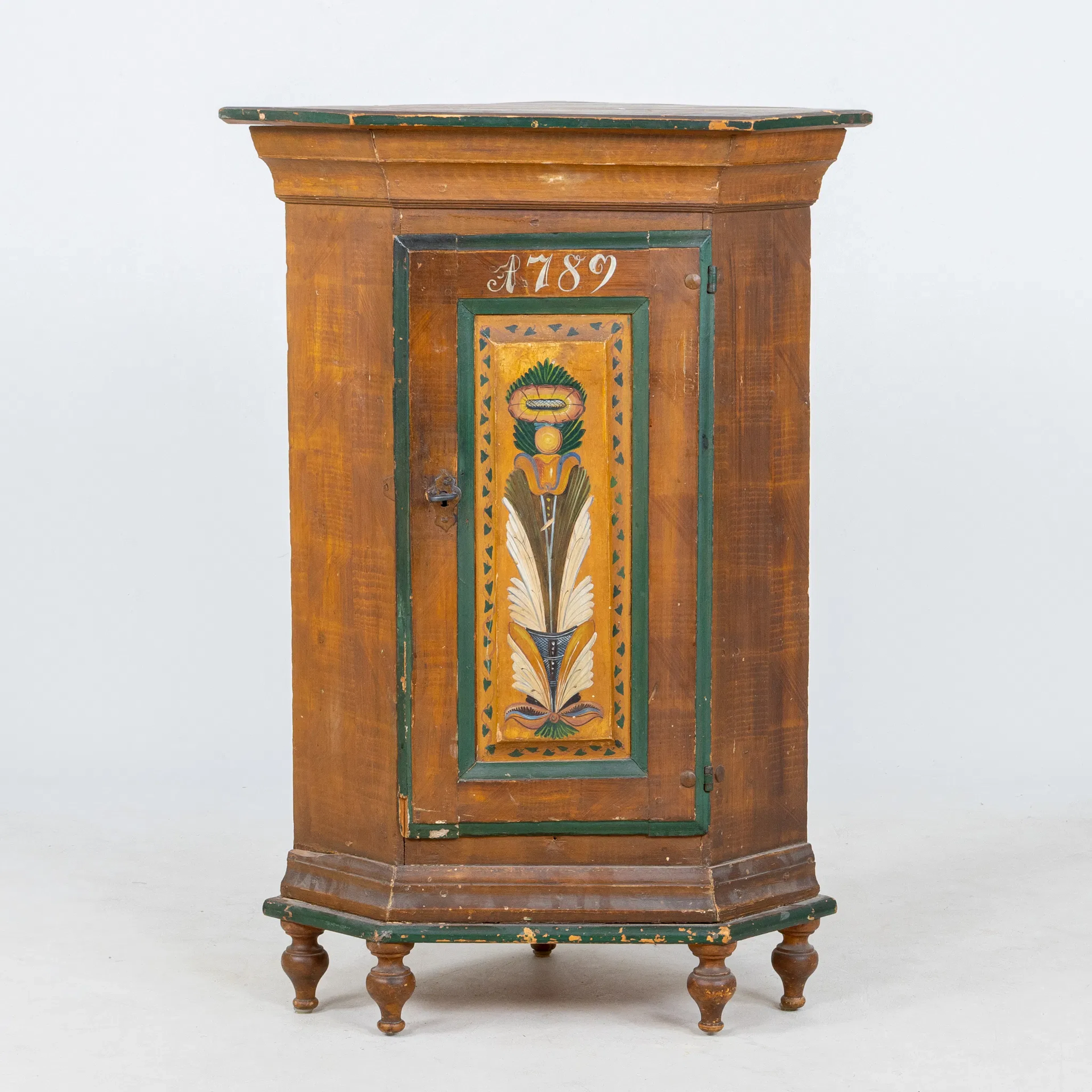 CORNER CABINET, peasants, 1700s, with date 1789