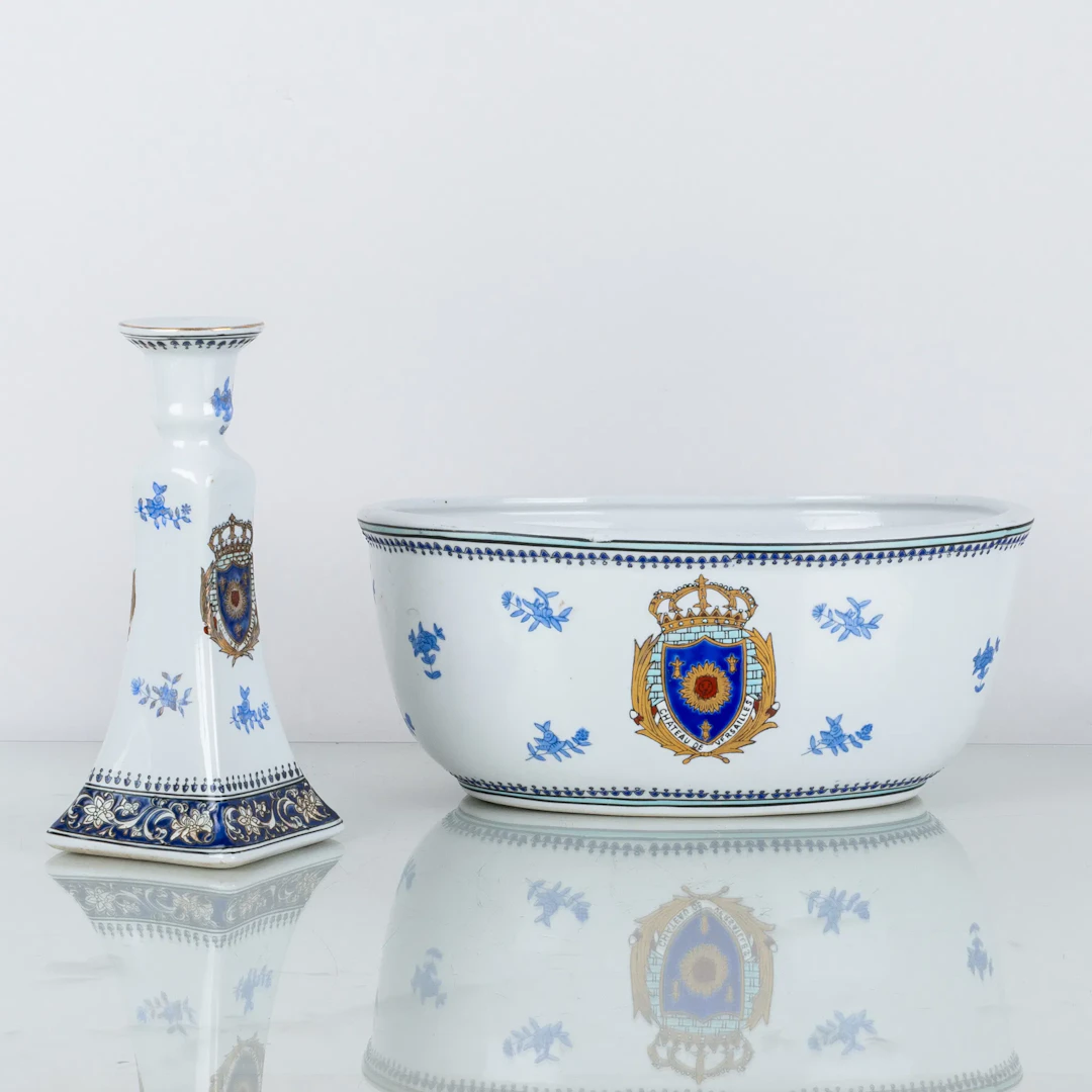 OUTER LINING AND CANDLESTICK, porcelain, oriental, probably late 1900s