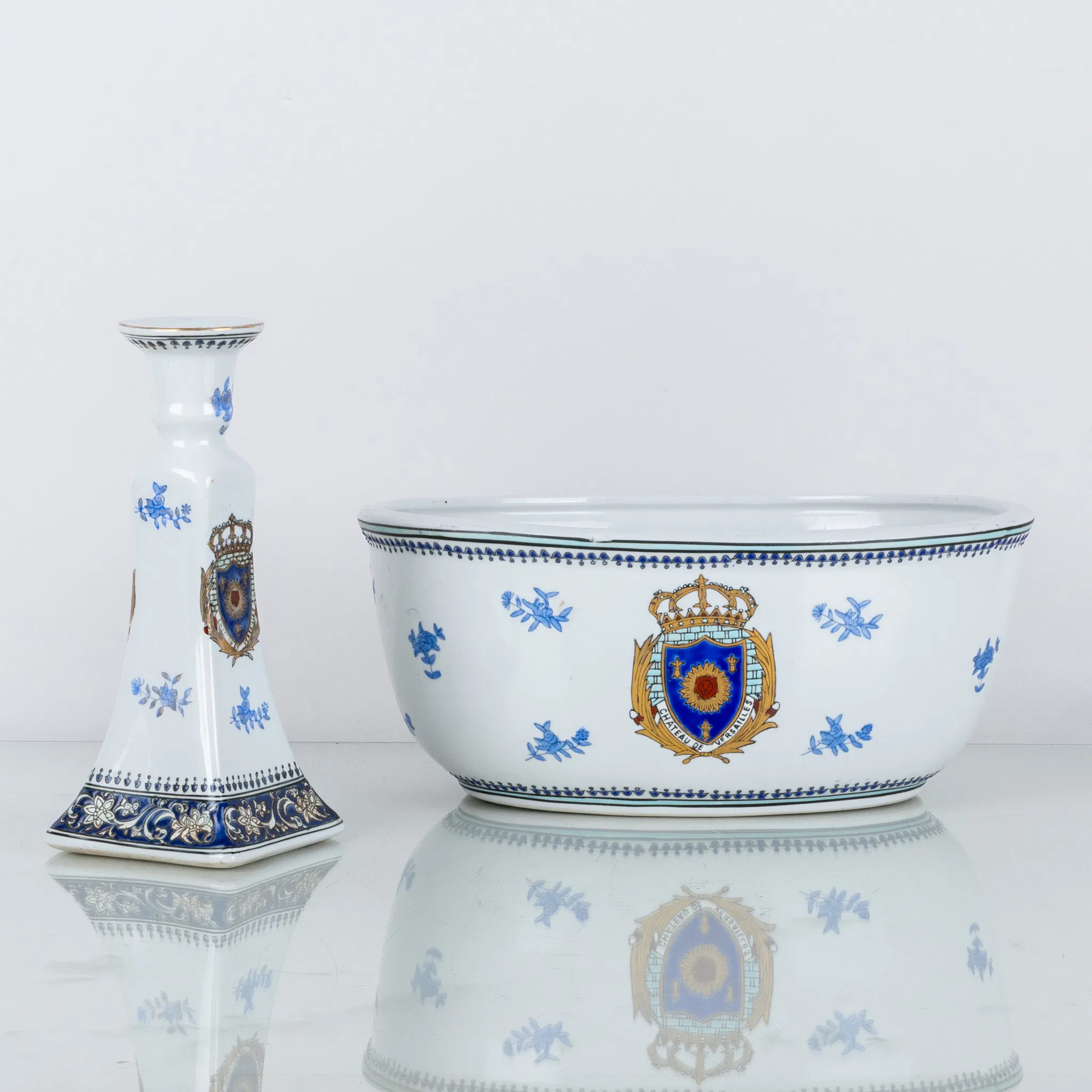 OUTER LINING AND CANDLESTICK, porcelain, oriental, probably late 1900s