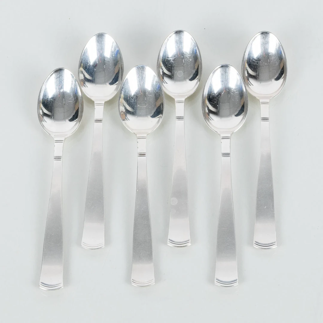 JACOB ÄNGMAN, 6 piezas de cucharas de café de plata, "Rosenholm", GAB 1966