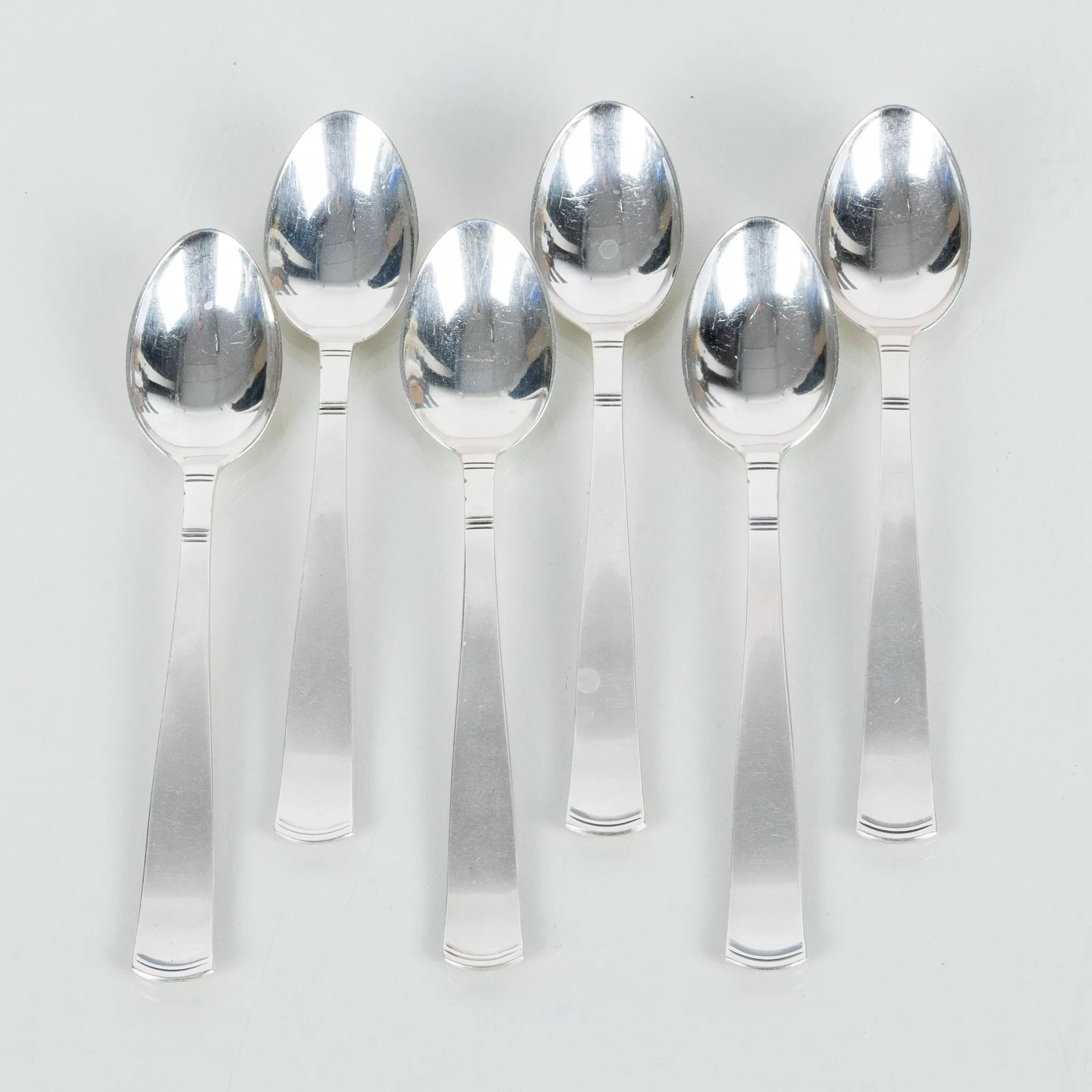 JACOB ÄNGMAN, 6 piezas de cucharas de café de plata, "Rosenholm", GAB 1966