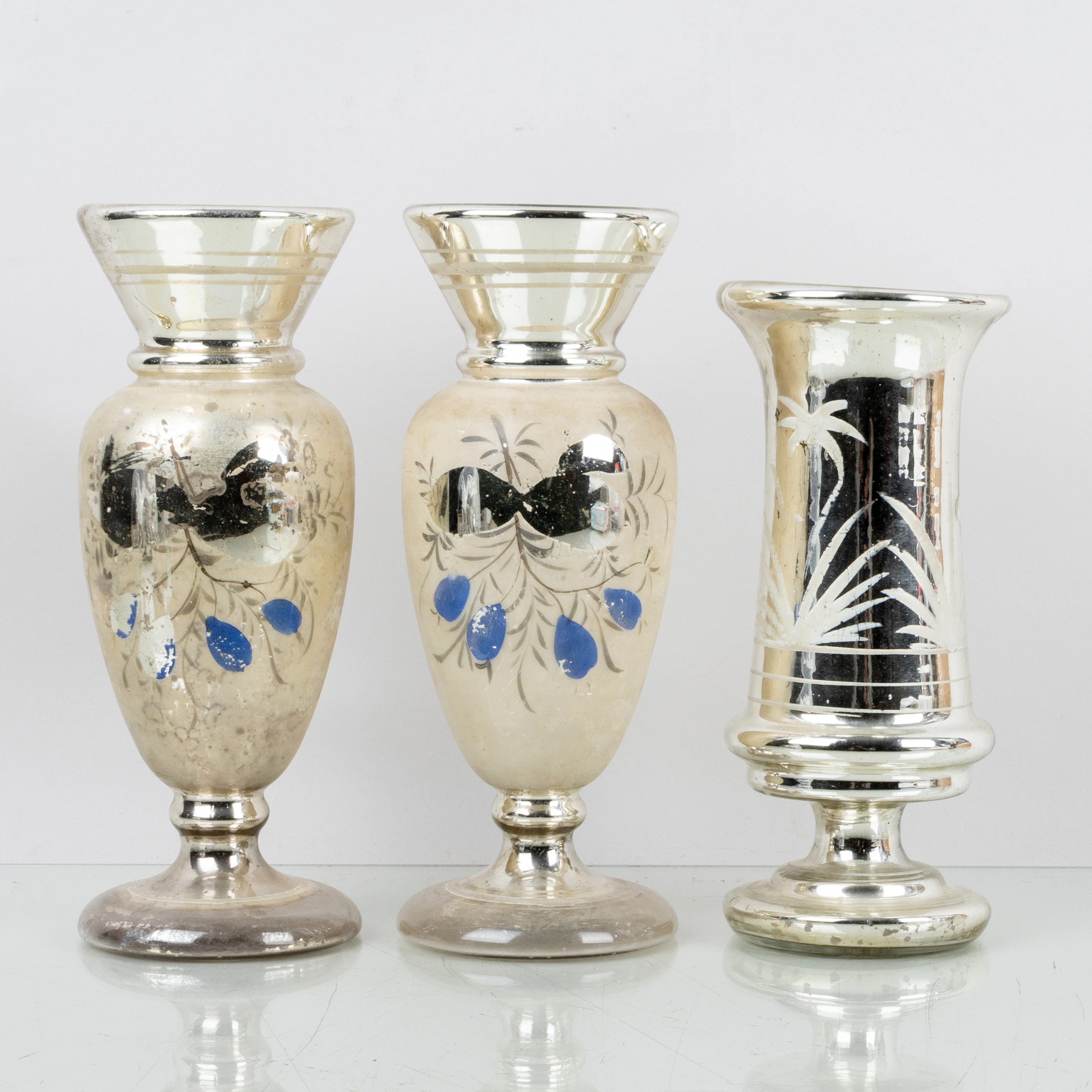VASI, 3 pezzi, vetro, cosiddetto argento per poveri, 1800