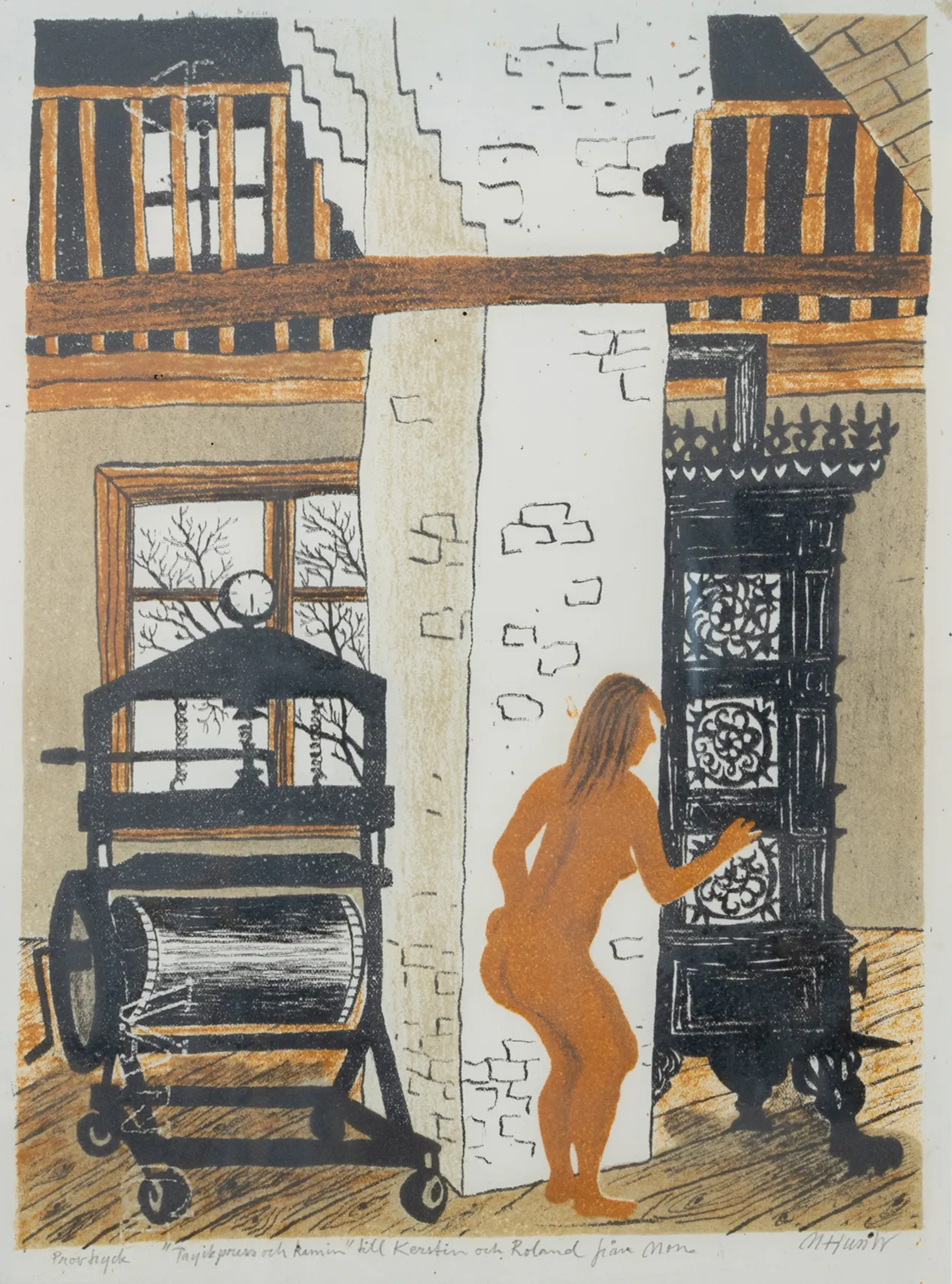 MONA HUSS WALLIN (geboren 1944), Farblithografie, signiert, PTROV-Druck