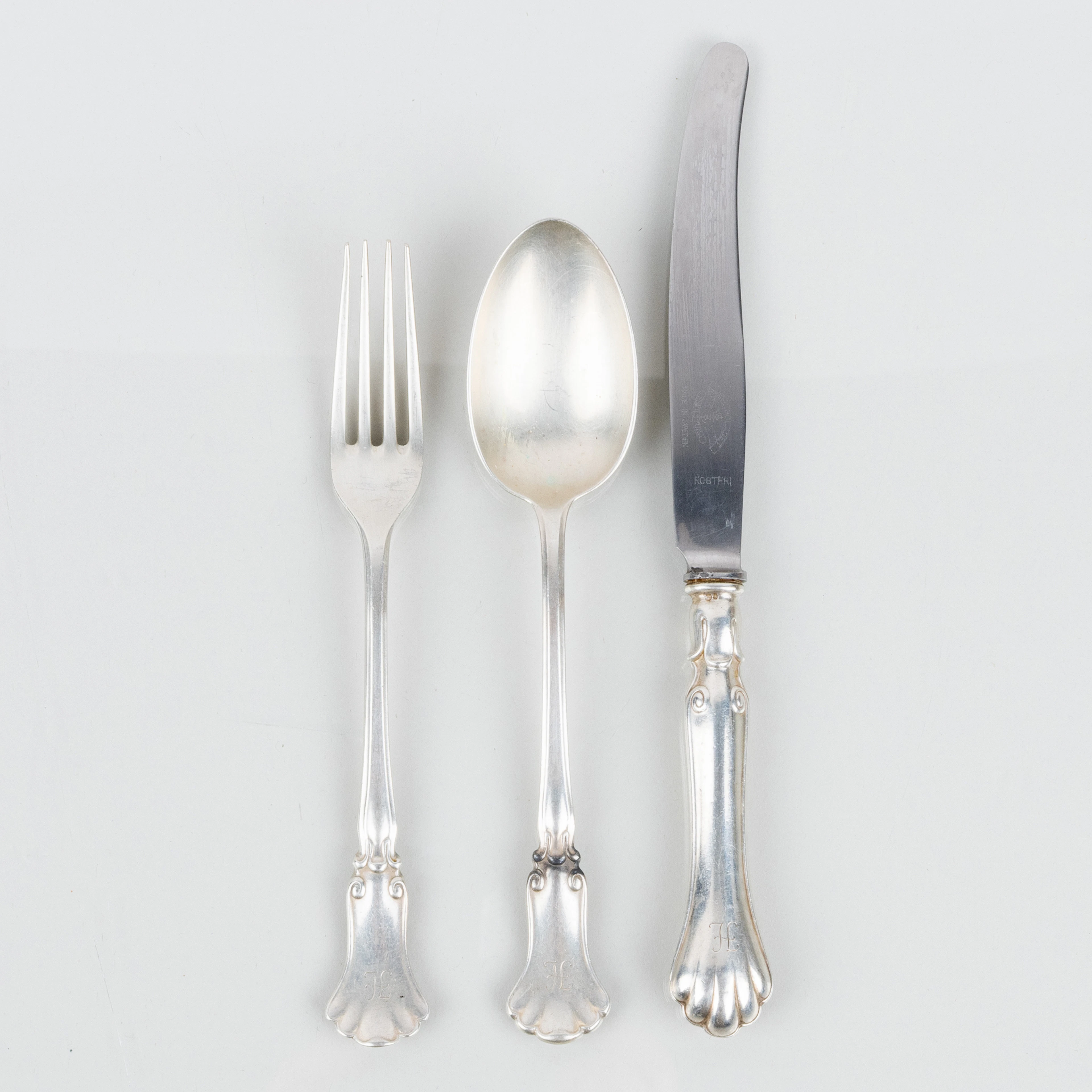 SET DI POSATE, 32 pezzi, argento, francobolli svedesi KA Stoccolma 1939