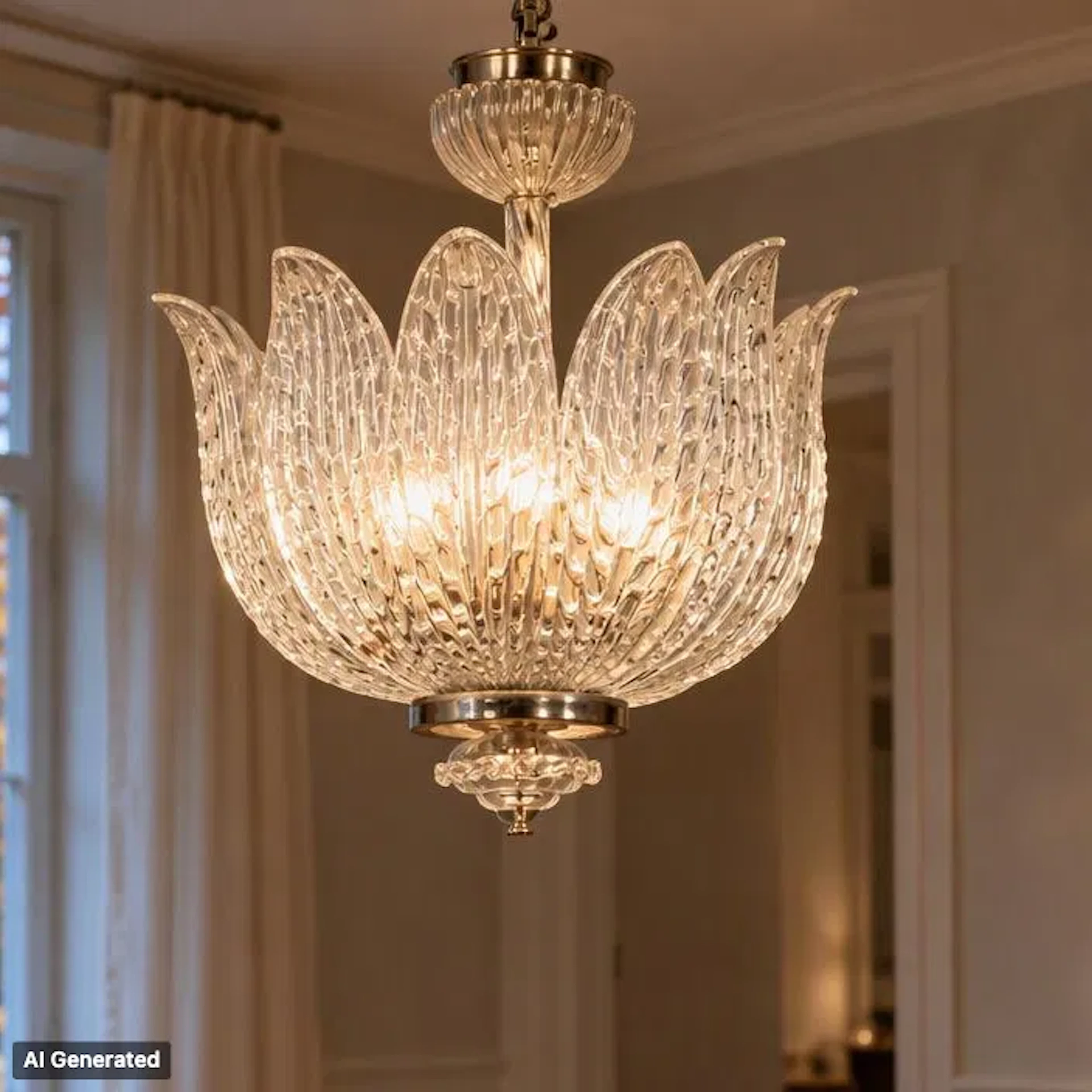 FRITZ KURZ, a glass ceiling lamp, Orrefors, mid-1900s