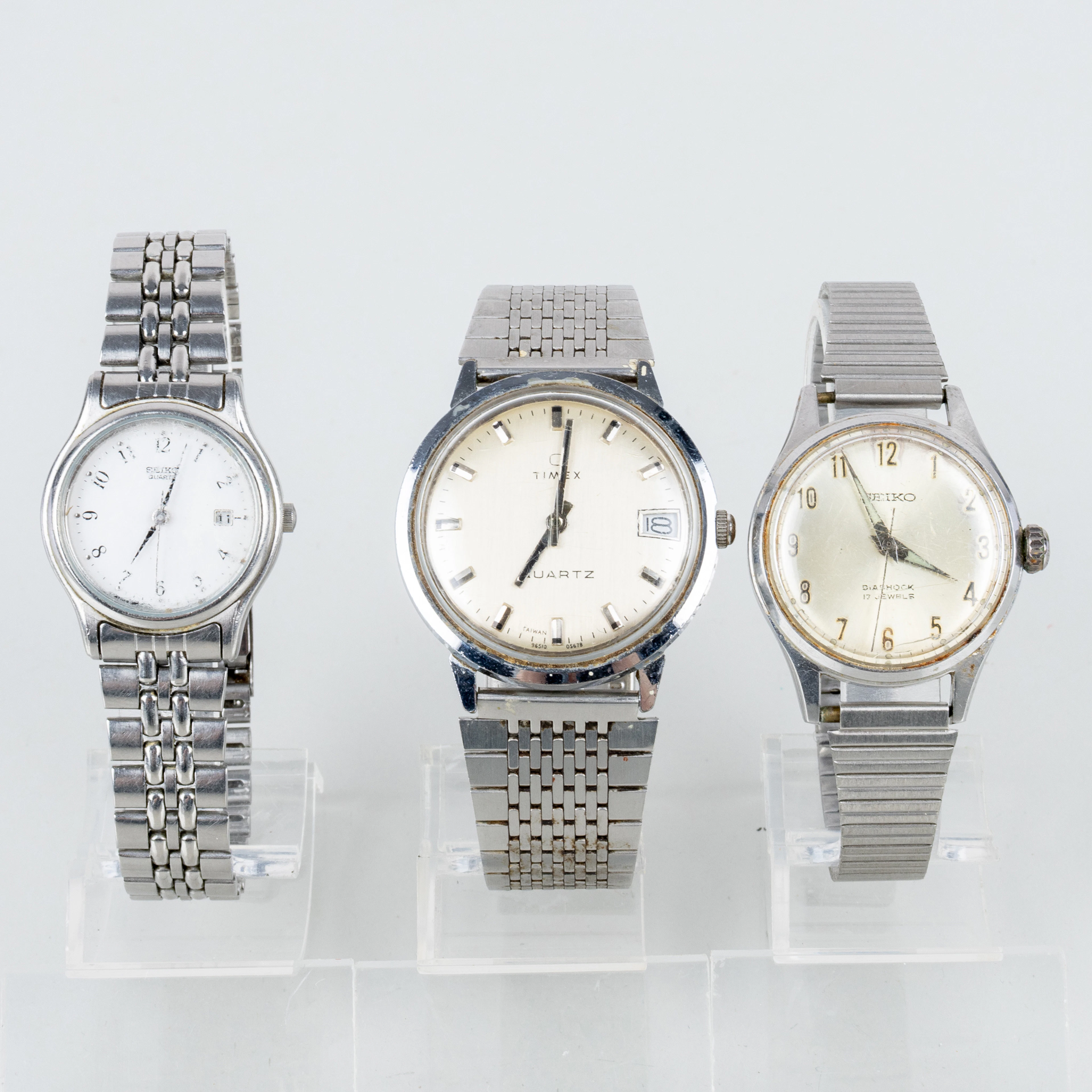RELOJES de pulsera, 3 piezas, acero, Seiko y Timex, segunda mitad del siglo XX