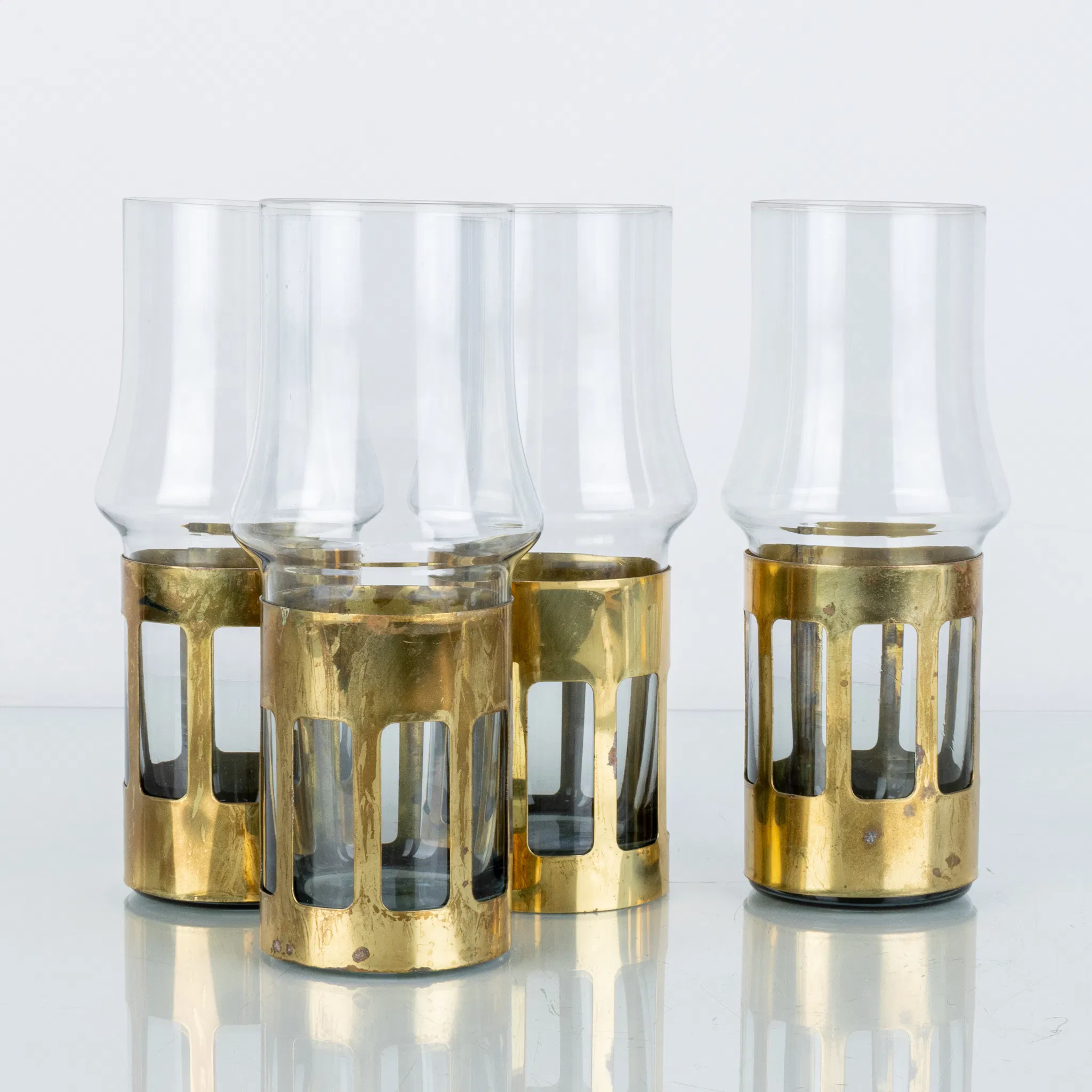ÅKE ELMÉR, 4 glasses, with brass holders, 1960s/70s