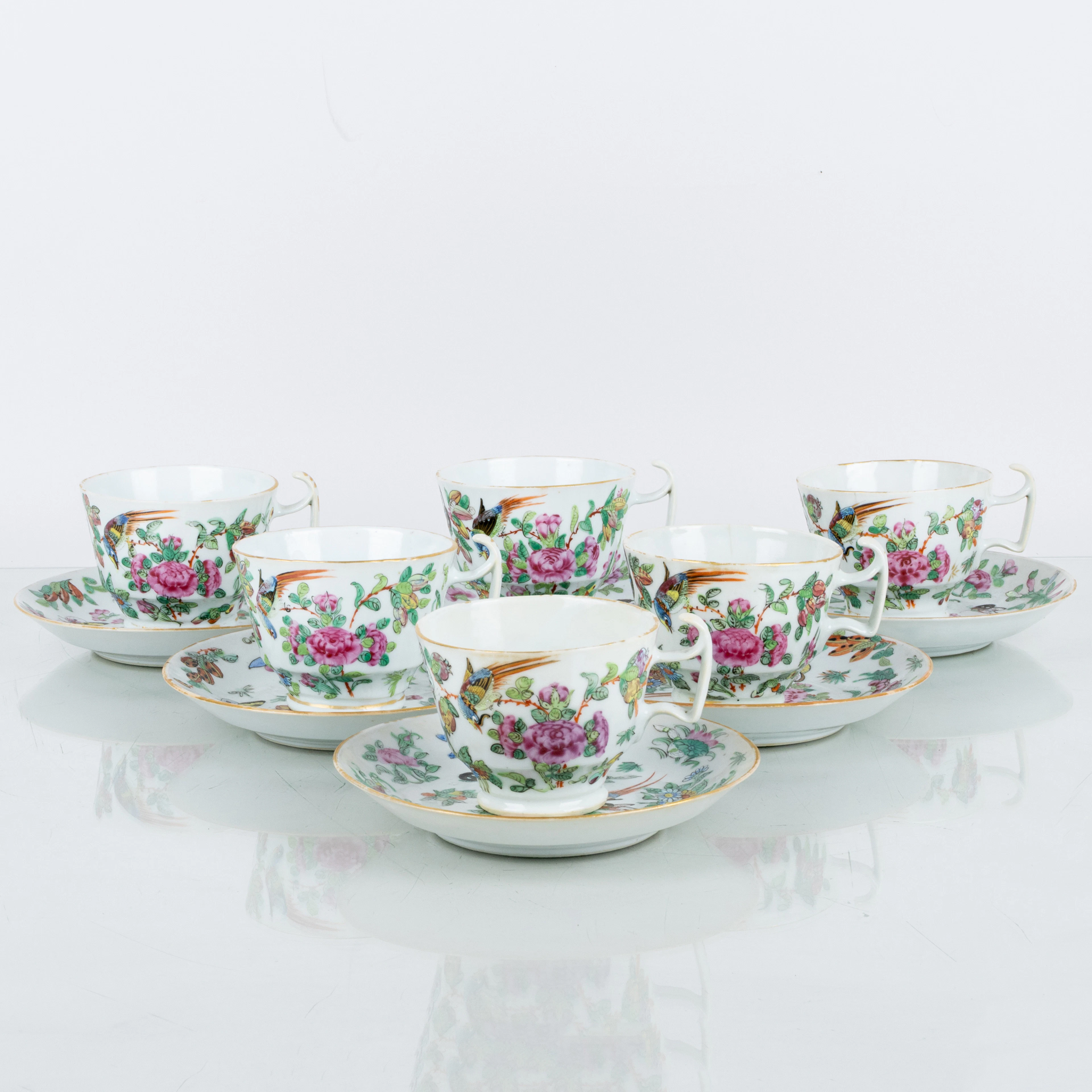 BECHER MIT UNTERTASSEN, Set mit 6, Porzellan, 1800er Jahre