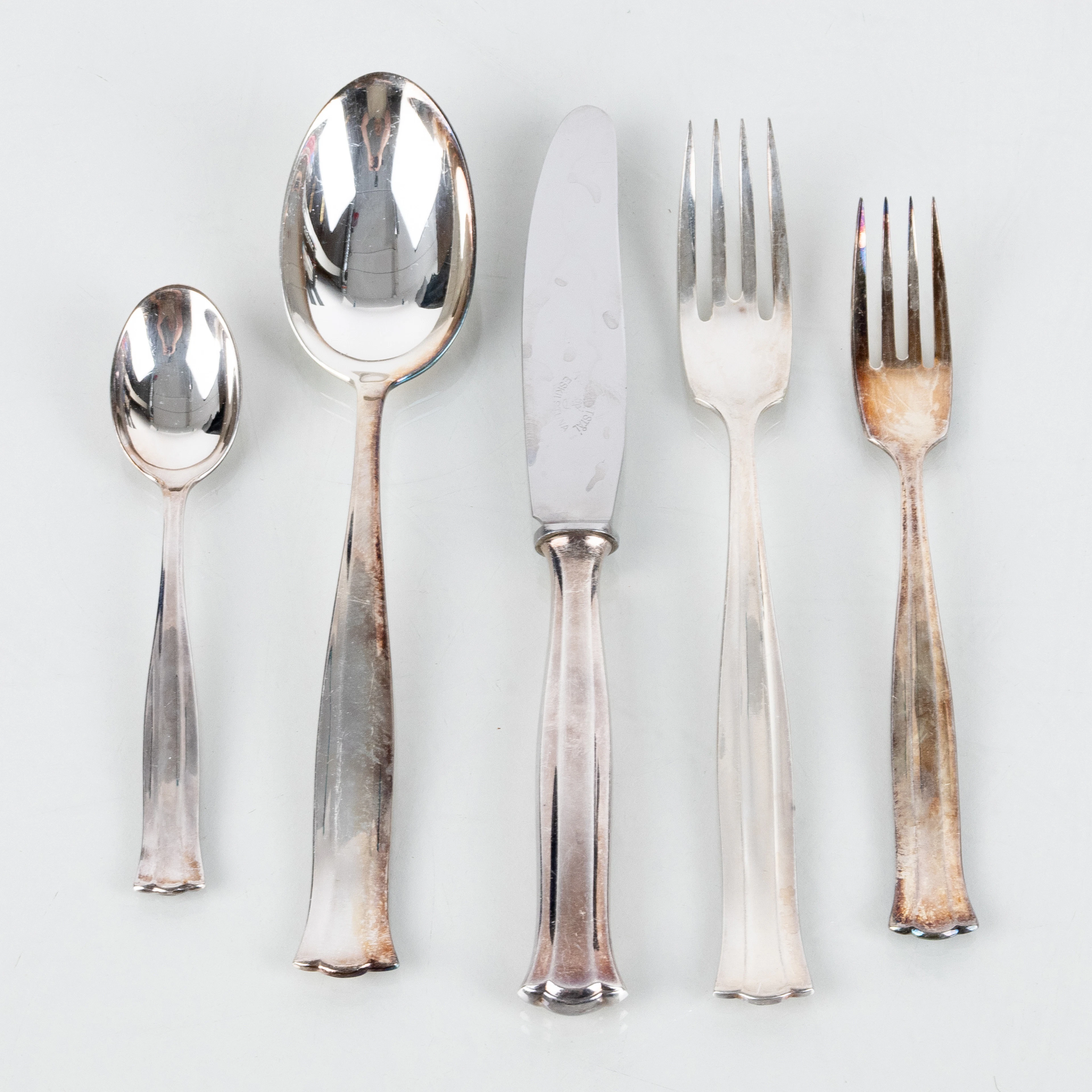 SET DI POSATE, 54 pezzi, argento in nichel, "Birgitta", anni 1900