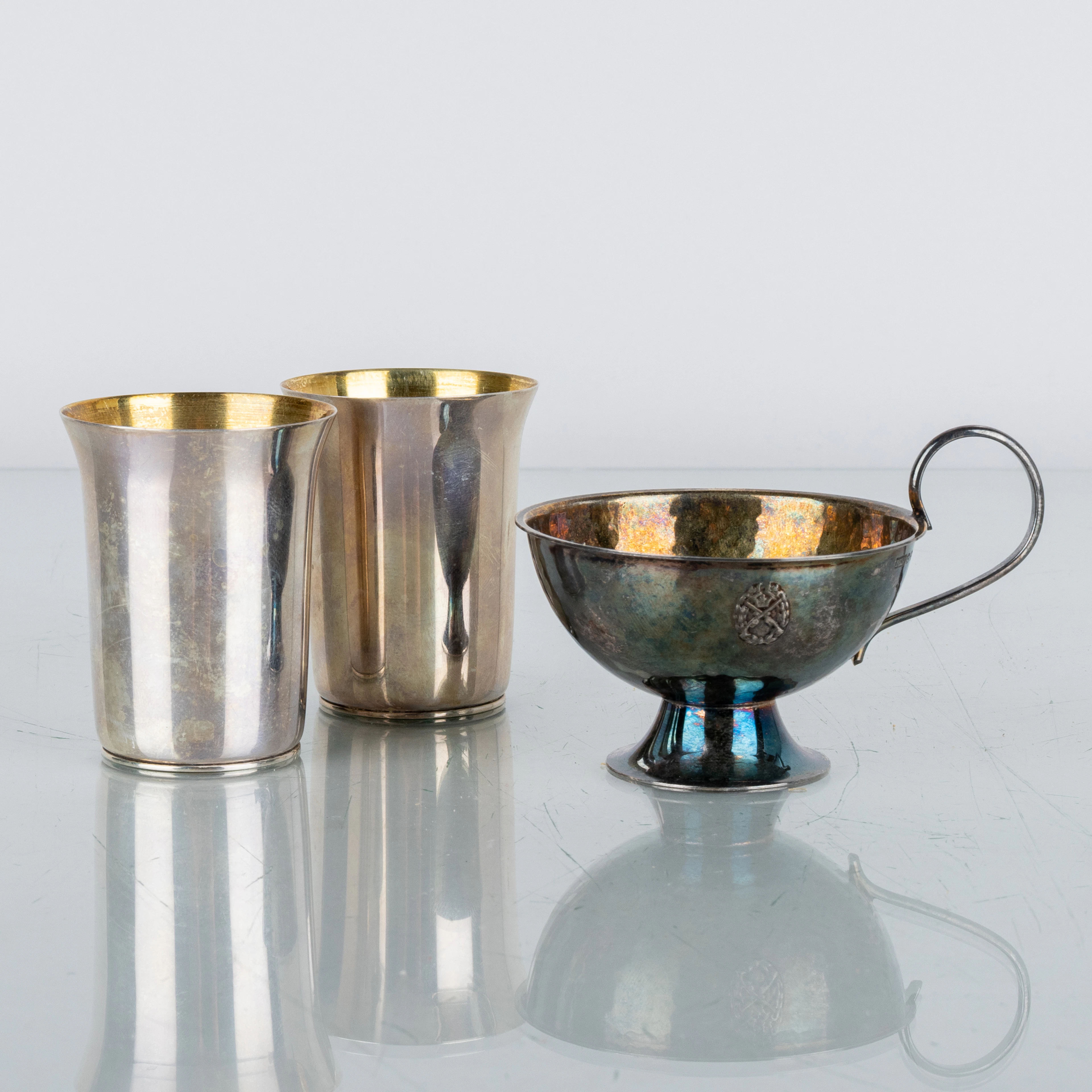 TAZZA PUNCH E BICCHIERI PER BERE, 1 paio, argento, blu BEFA, anni 1900