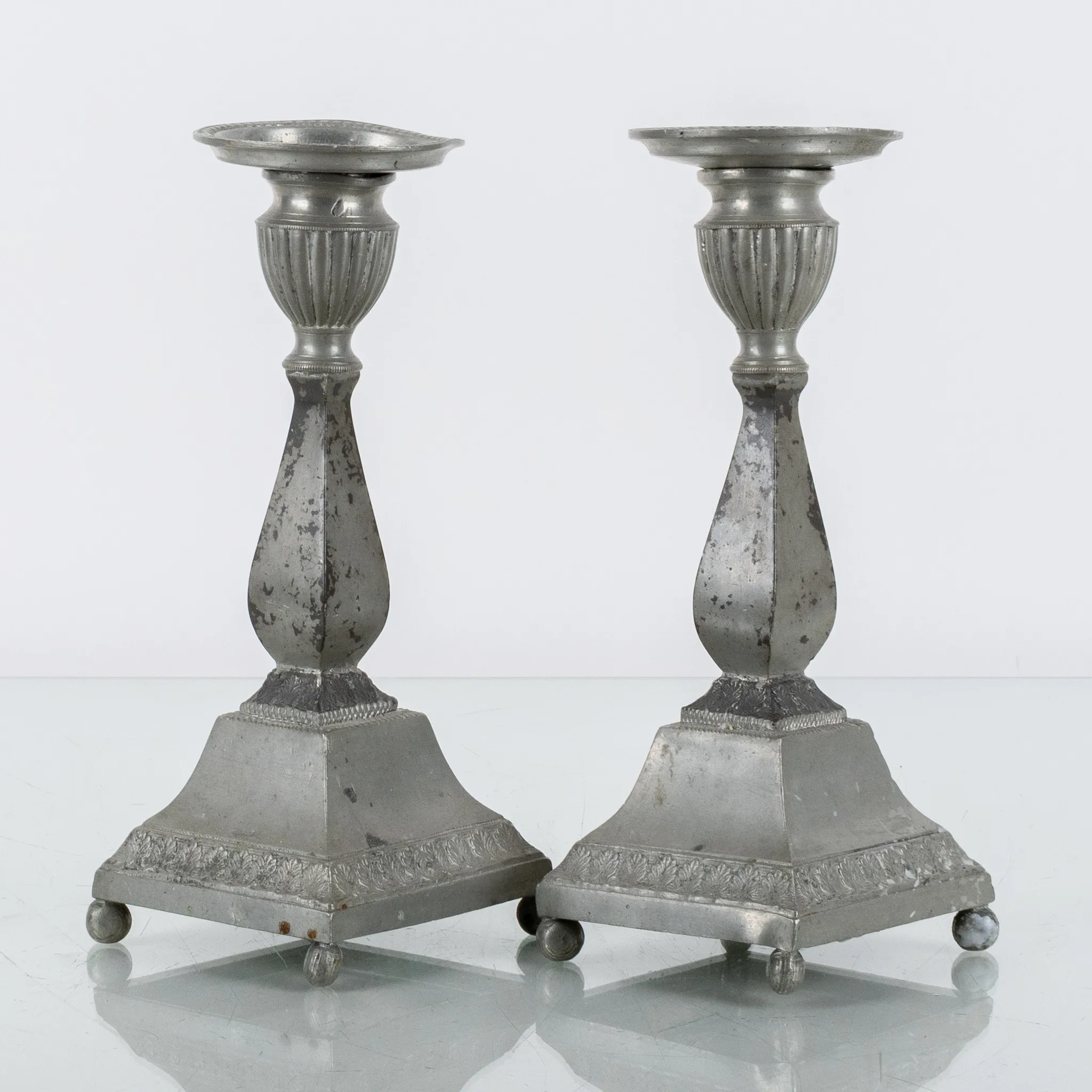 CANDLESTICKS, 1 pair, pewter, Gustavian, Niklas Justelius, Eksjö (active