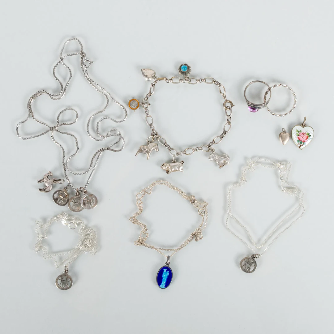 COLLECTION OF SILVER JEWELLERY, including enamel, mostly the second half of the 20th century