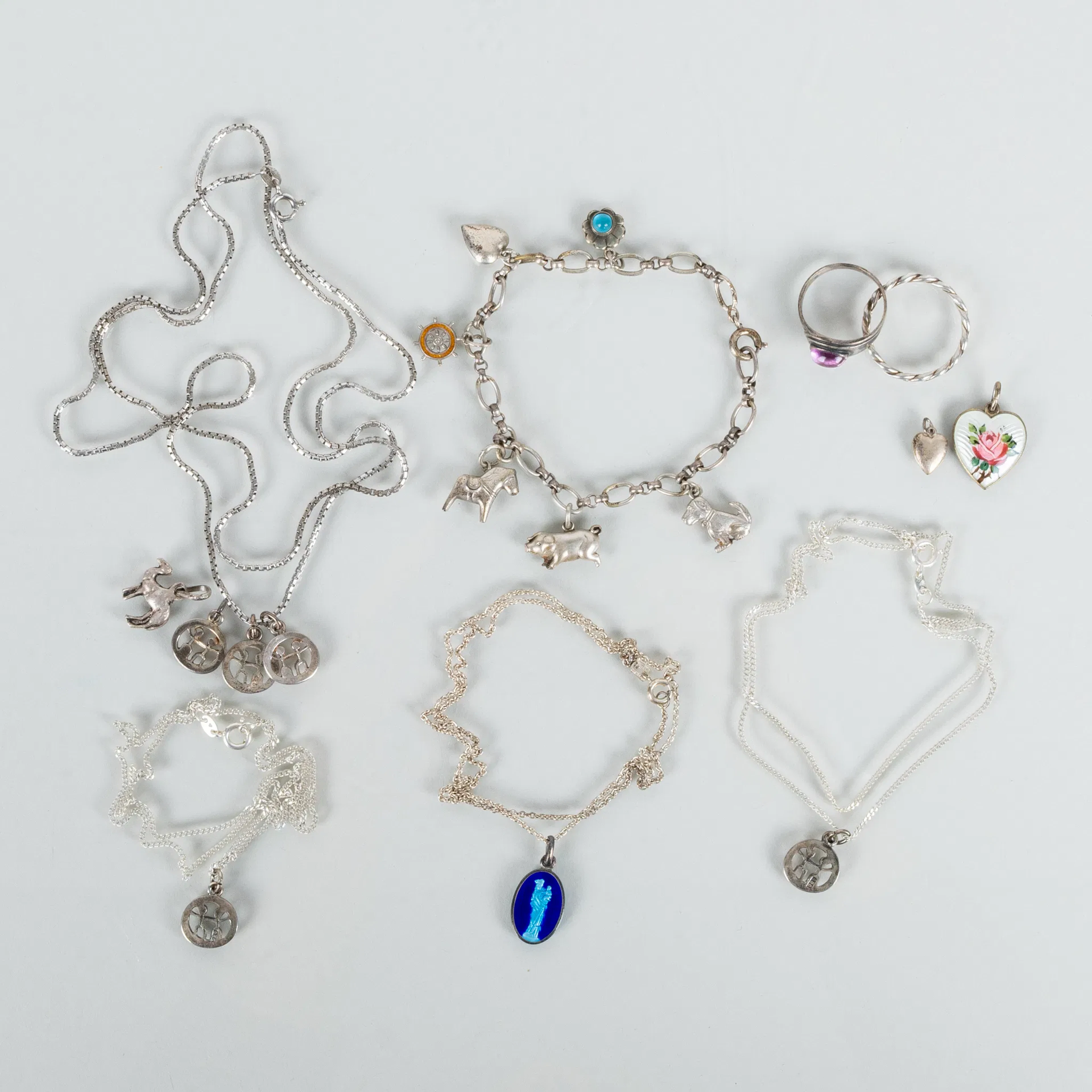 COLLECTION OF SILVER JEWELLERY, including enamel, mostly the second half of the 20th century