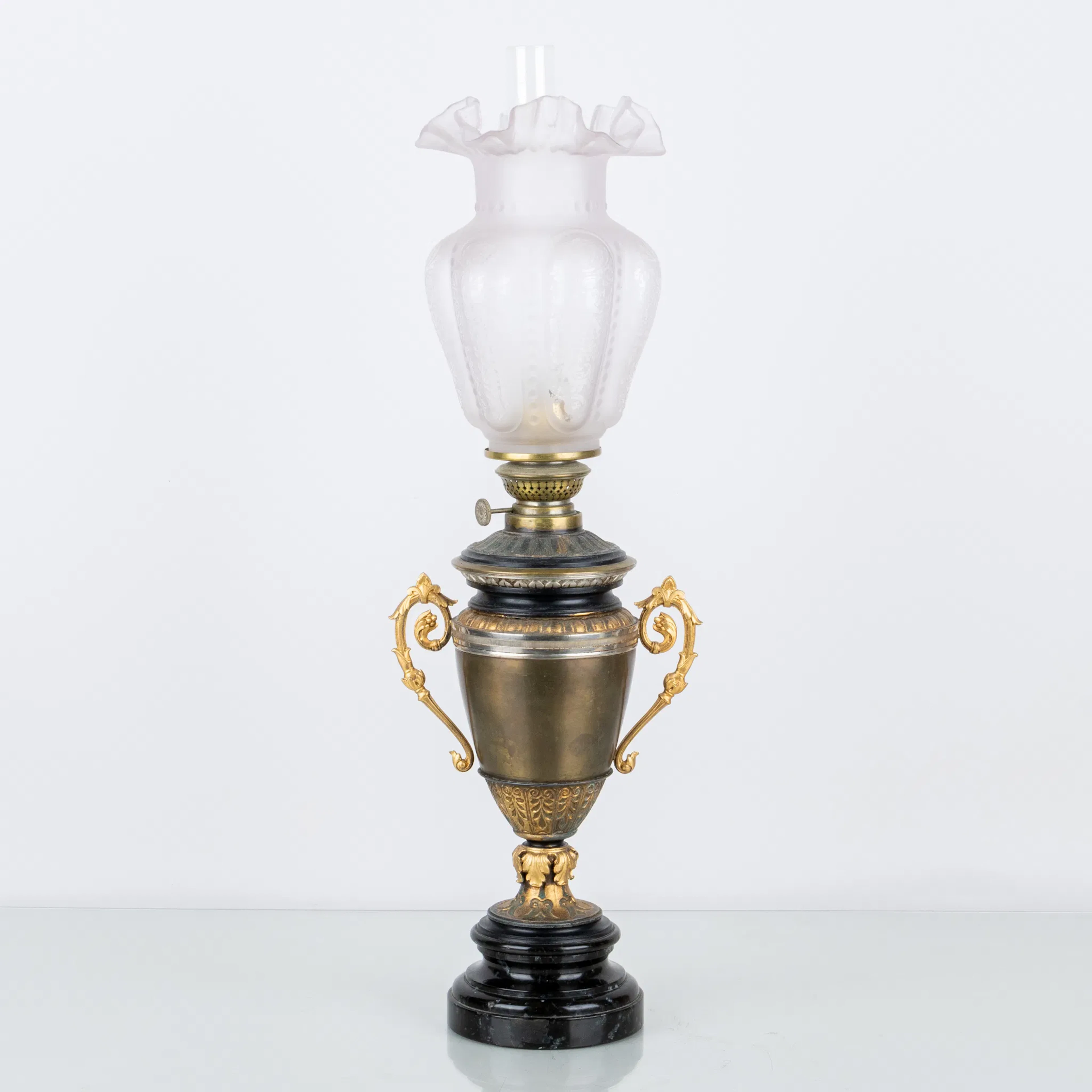 TABLE KEROSENE lamp, brass and marble, the first half of the 20th century