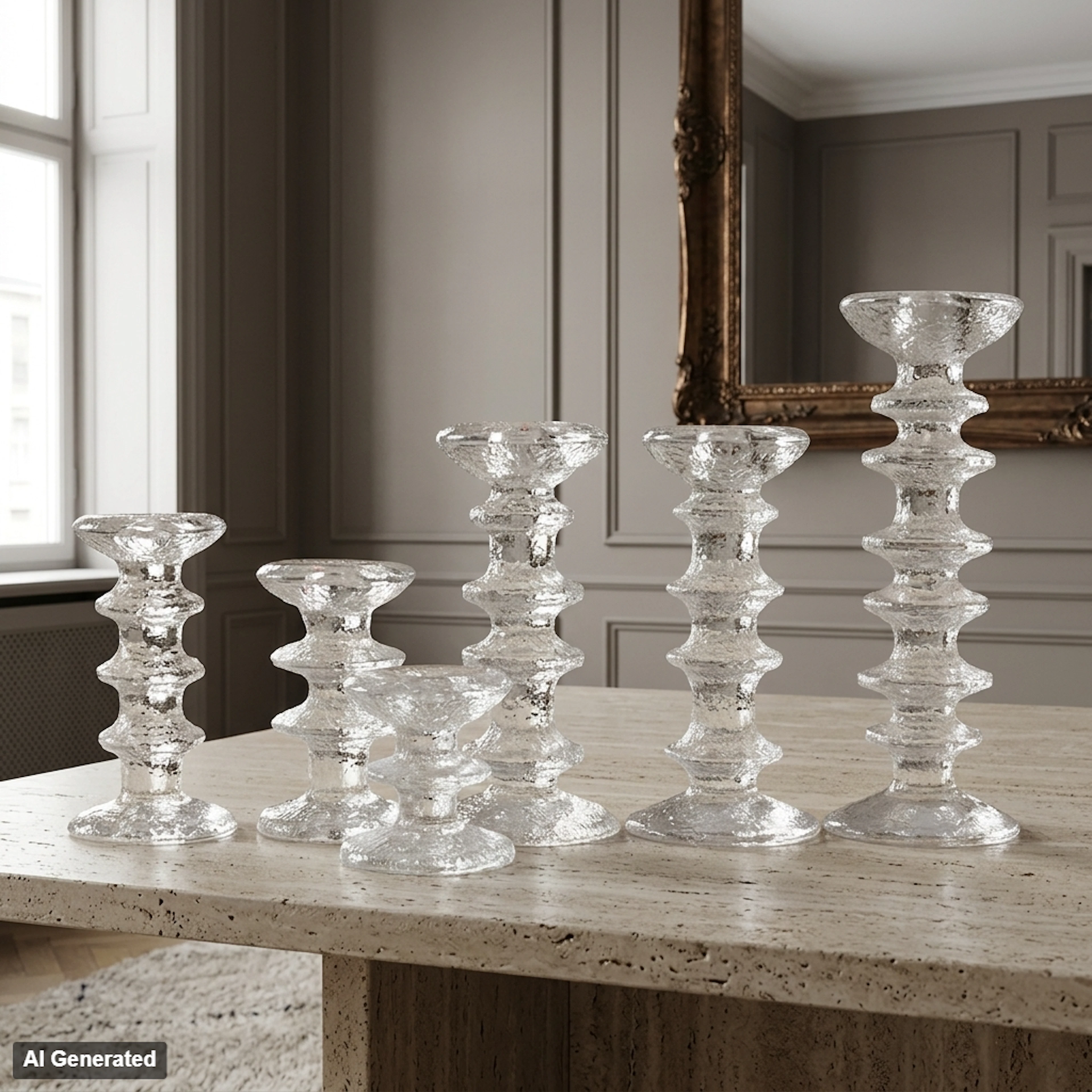TIMO SARPANEVA, set of 6 glass candlesticks "Festivo", Iittala, Finland