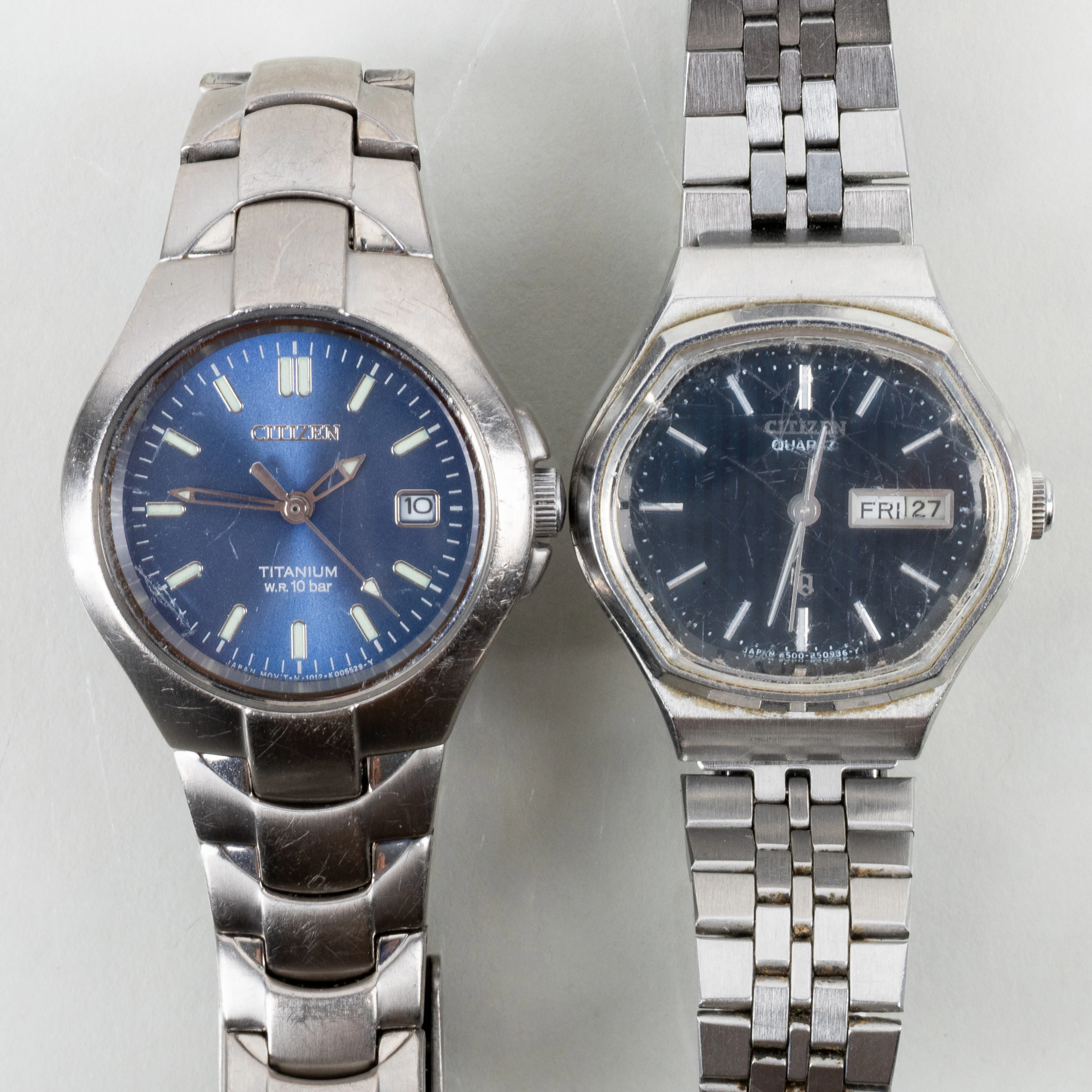 CITIZEN, 2 relojes de pulsera, acero inoxidable, segunda mitad del siglo XX