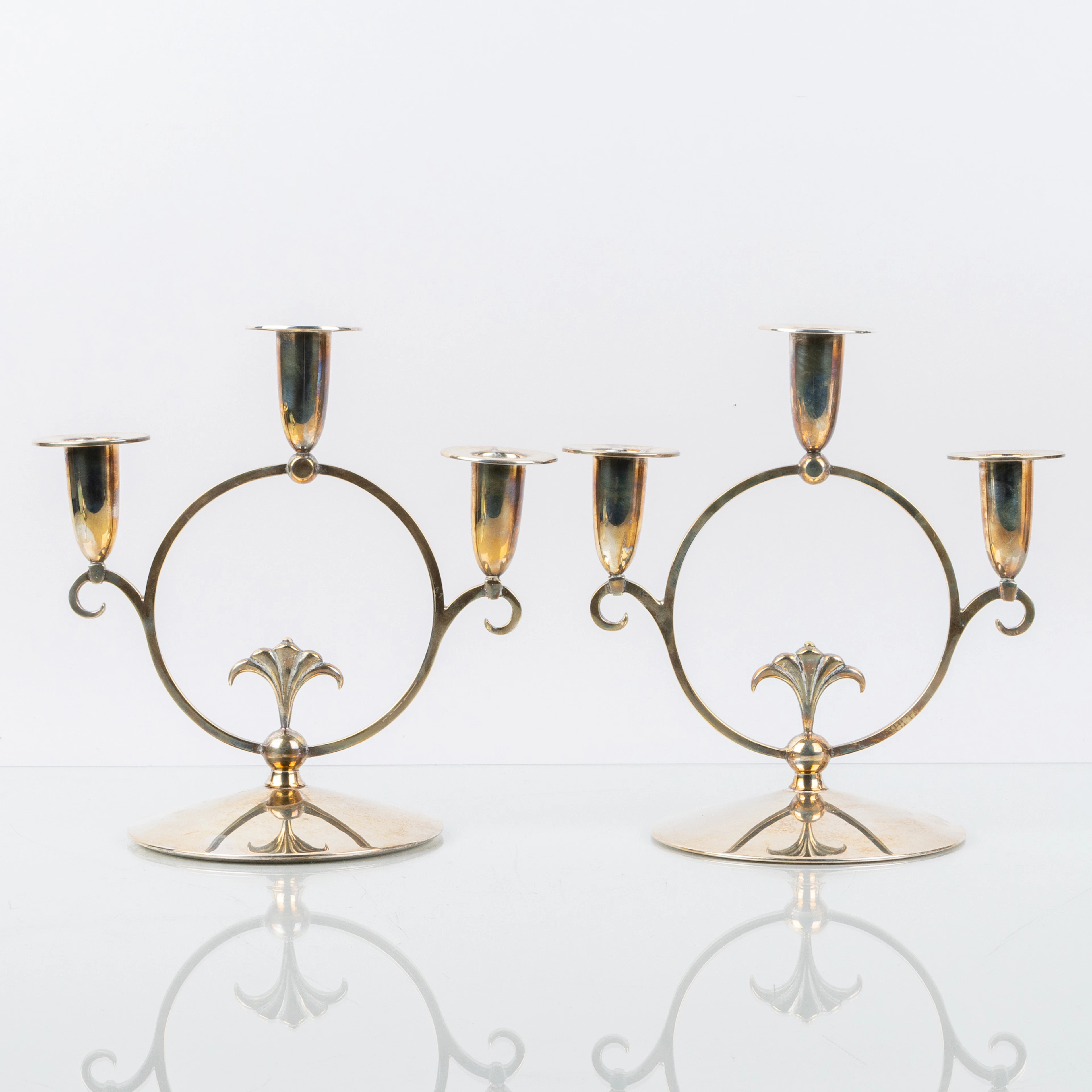 CANDELABRA, 1 paia, argento al nichel, CG Hallberg, la prima metà del XX secolo
