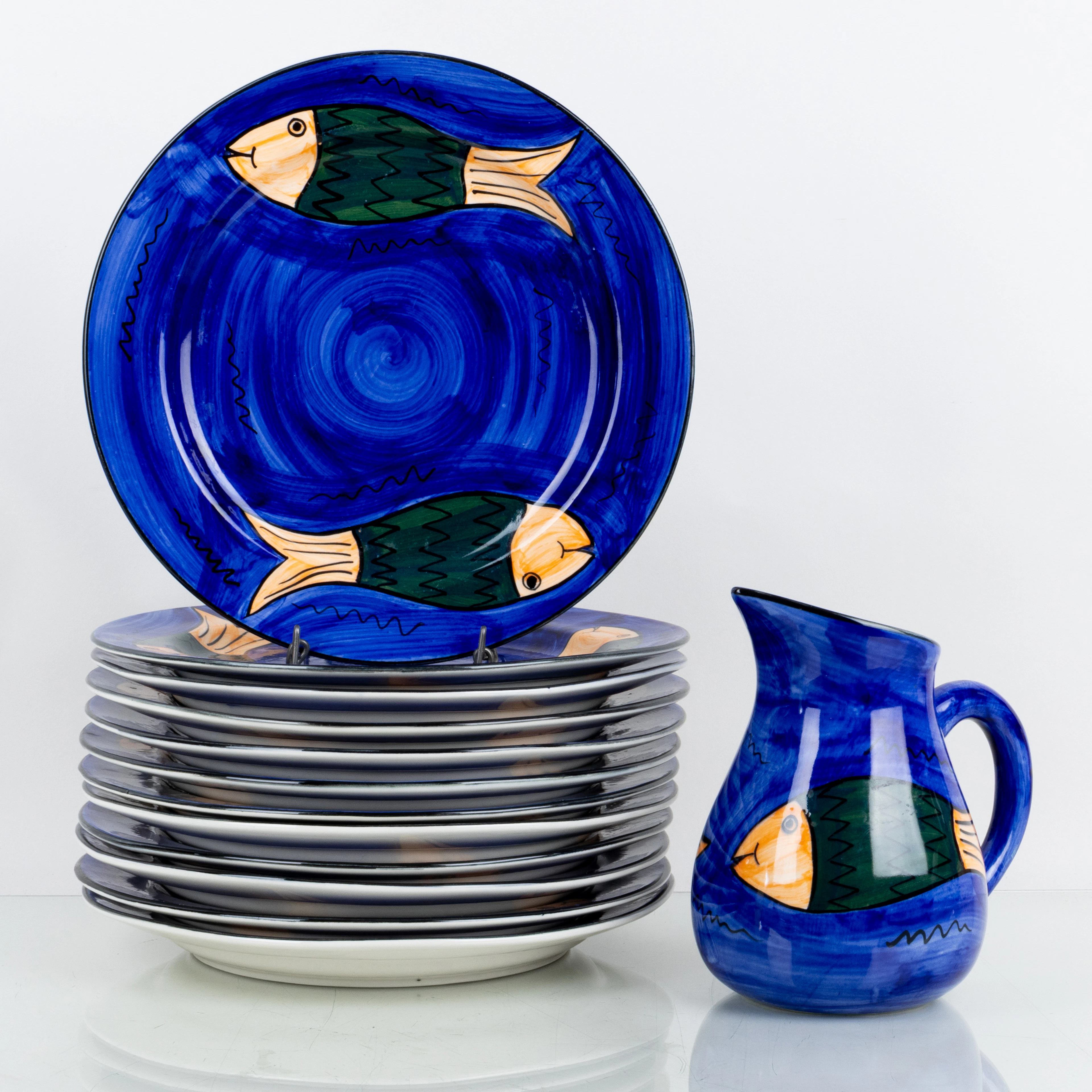 JARRAS Y PLATOS DE CENA, 12 piezas, cerámica, Eden Collection, Italia