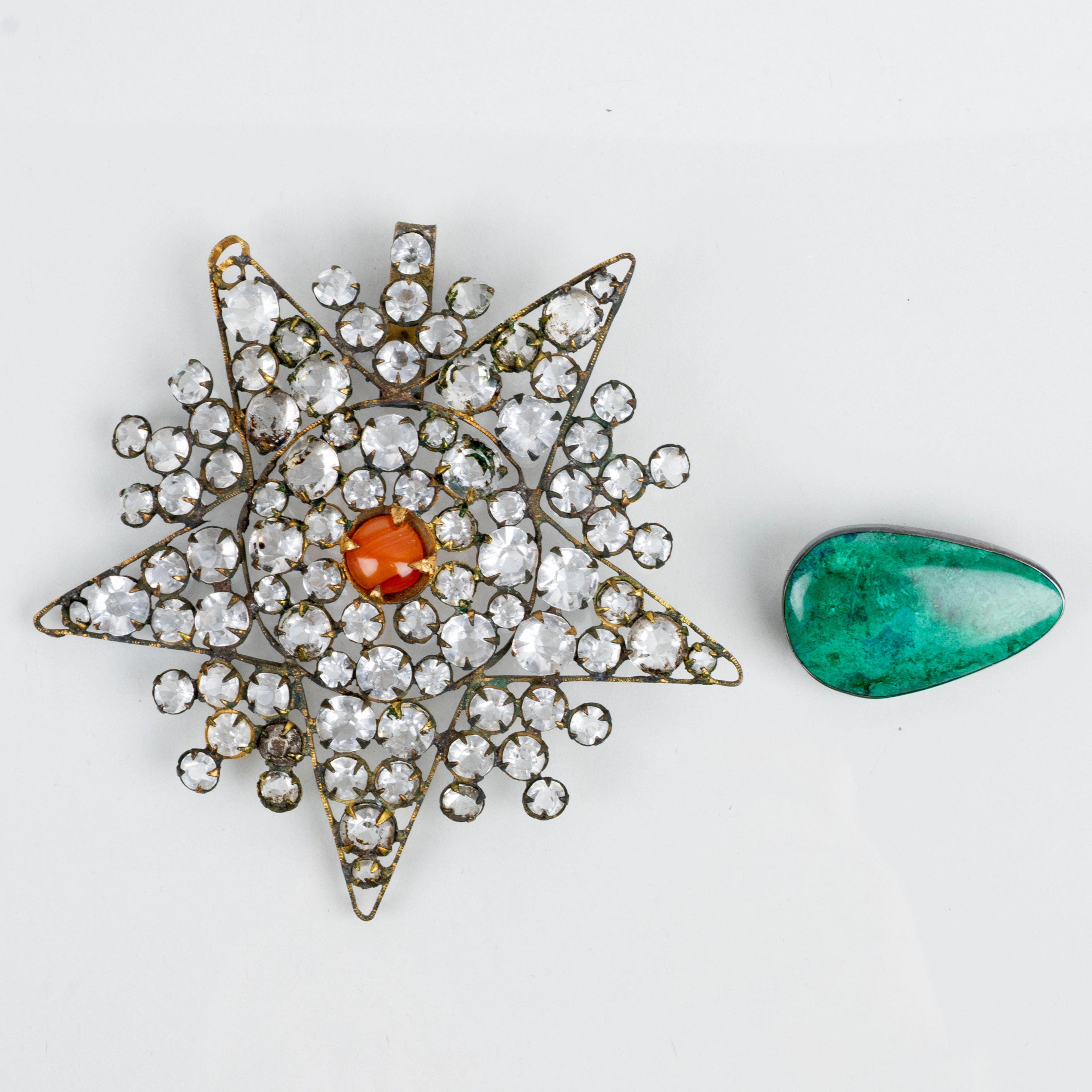 JEWELLERY DETAIL AND PENDANT, including silver with malachite, probably 1900s