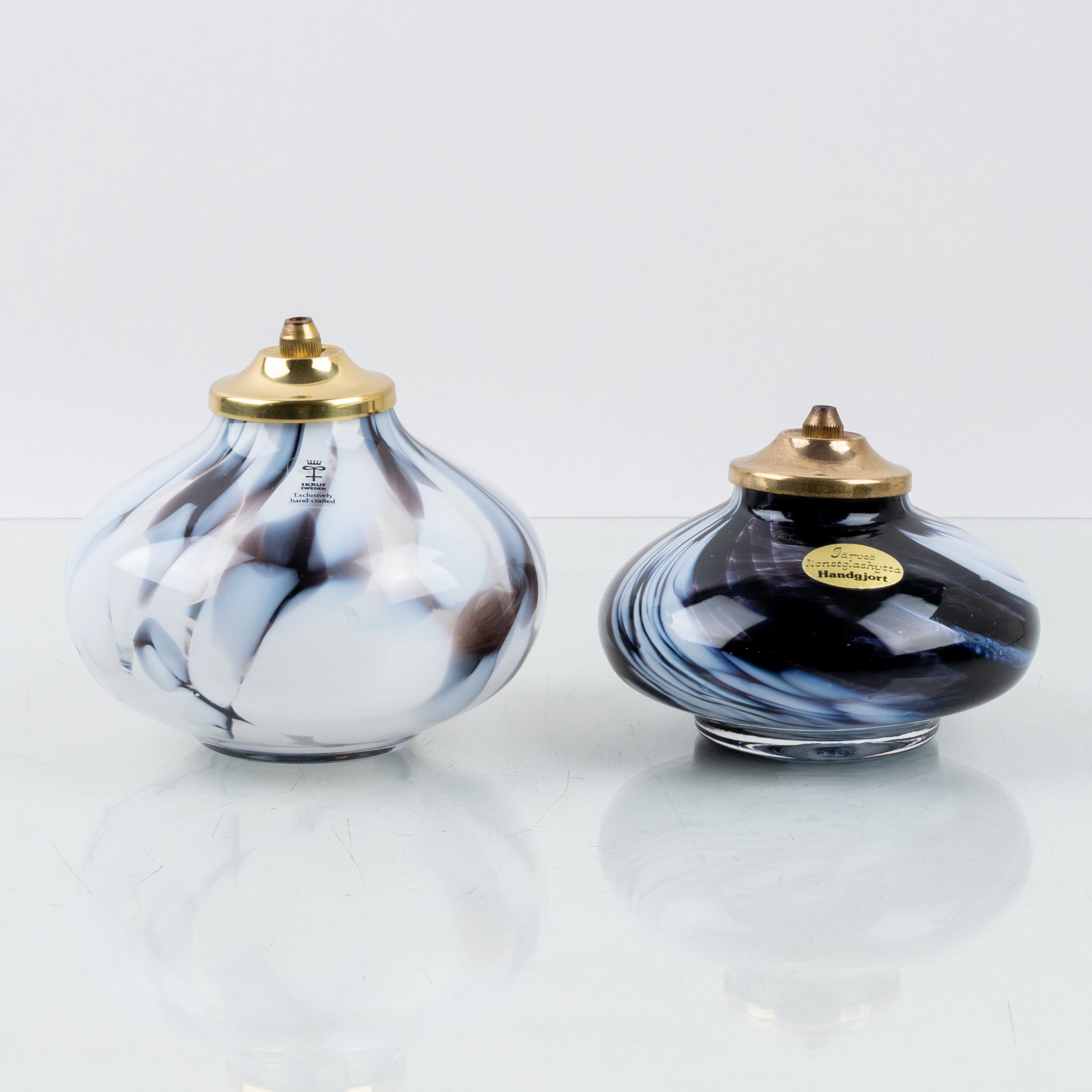 FAROLES CANDLE, 2 piezas, vidrio, cristalería Skruf y fundición artística de vidrio Järvsö