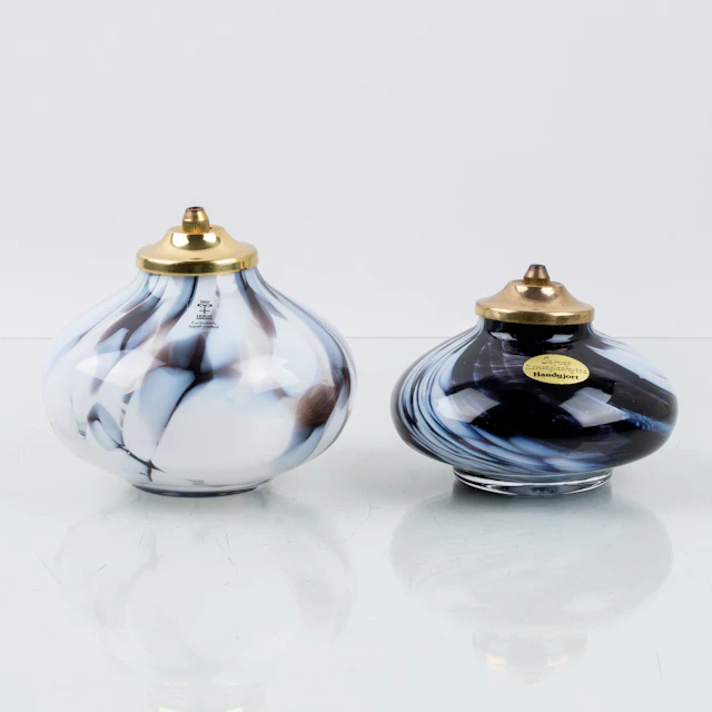 CANDLE LANTERNS, 2 pcs, glass, Skruf glassworks and Järvsö art glass foundry