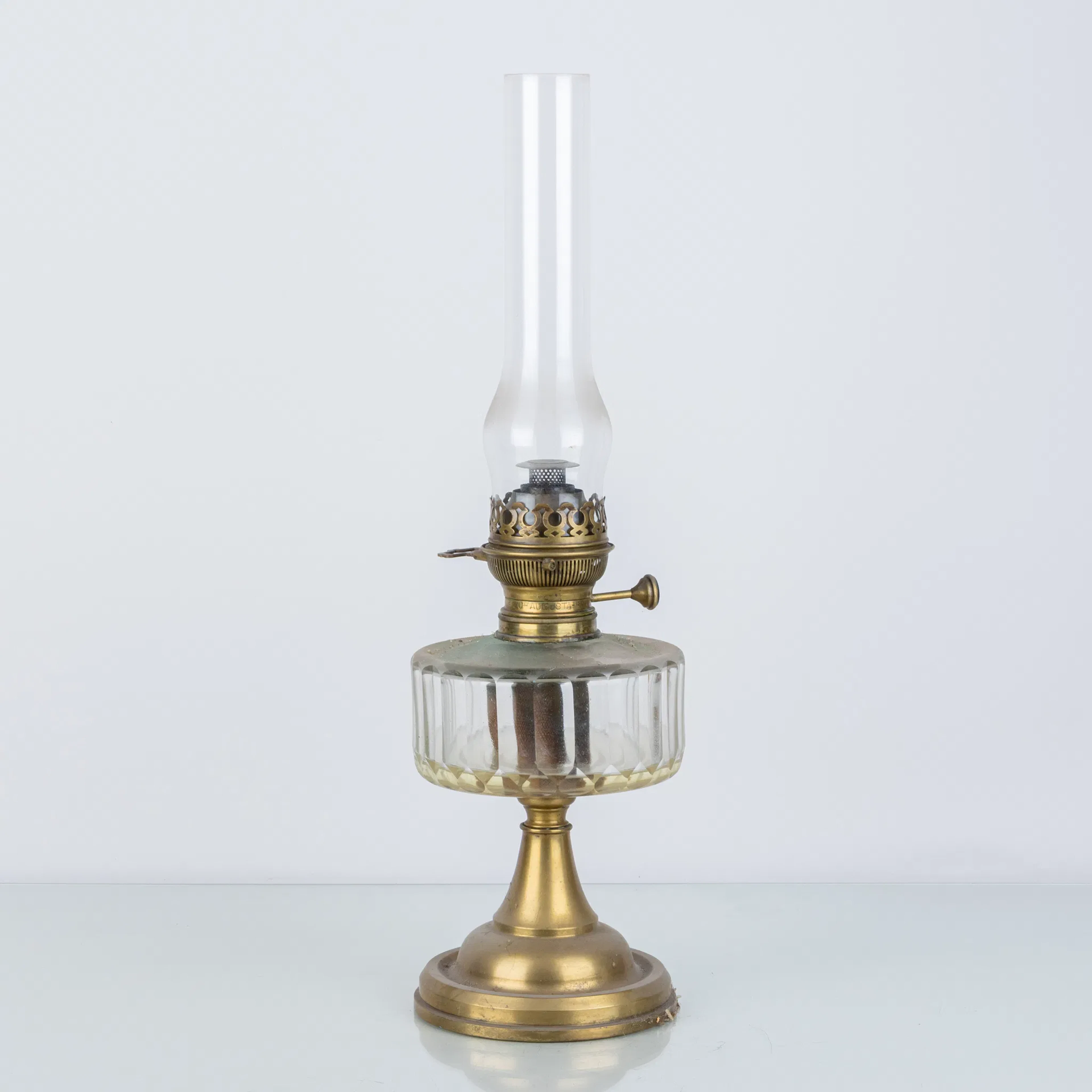 TABLE kerosene lamp, brass and glass, the first half of the 20th century