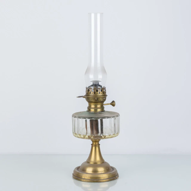 TABLE kerosene lamp, brass and glass, the first half of the 20th century