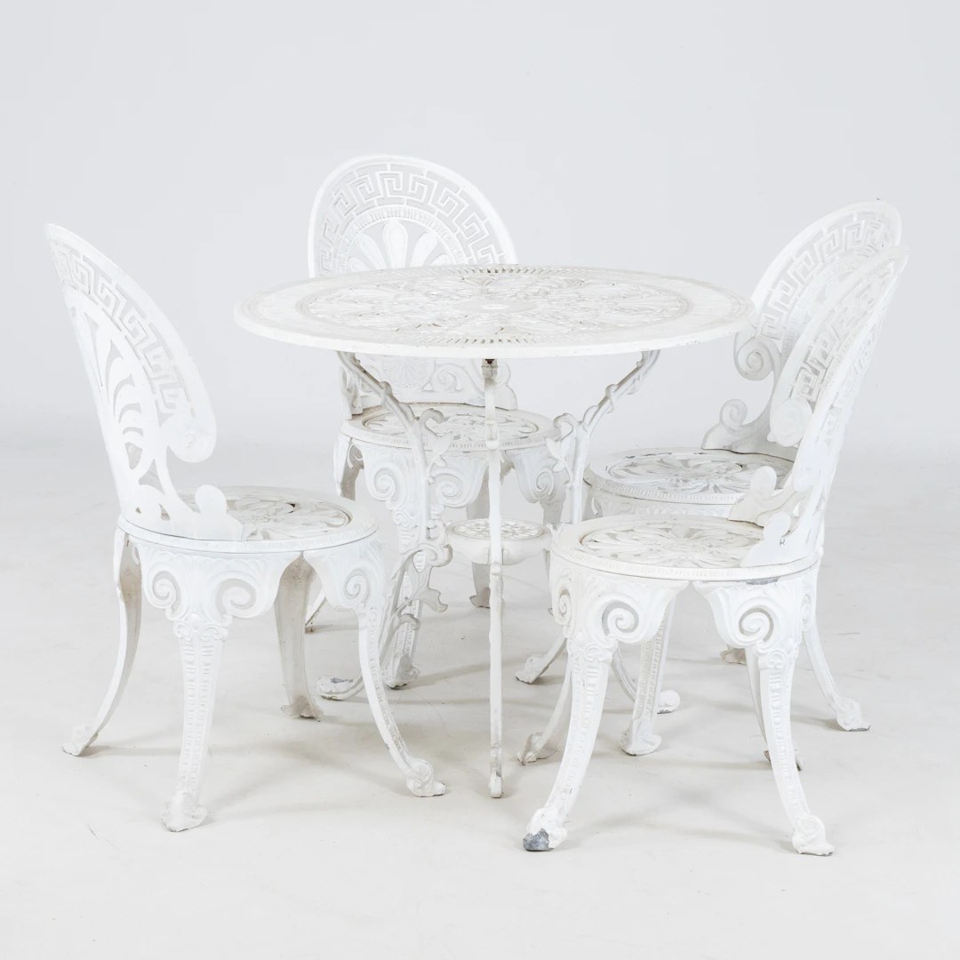 GARDEN FURNITURE, 5 parts, white painted aluminium, second half of the 20th century