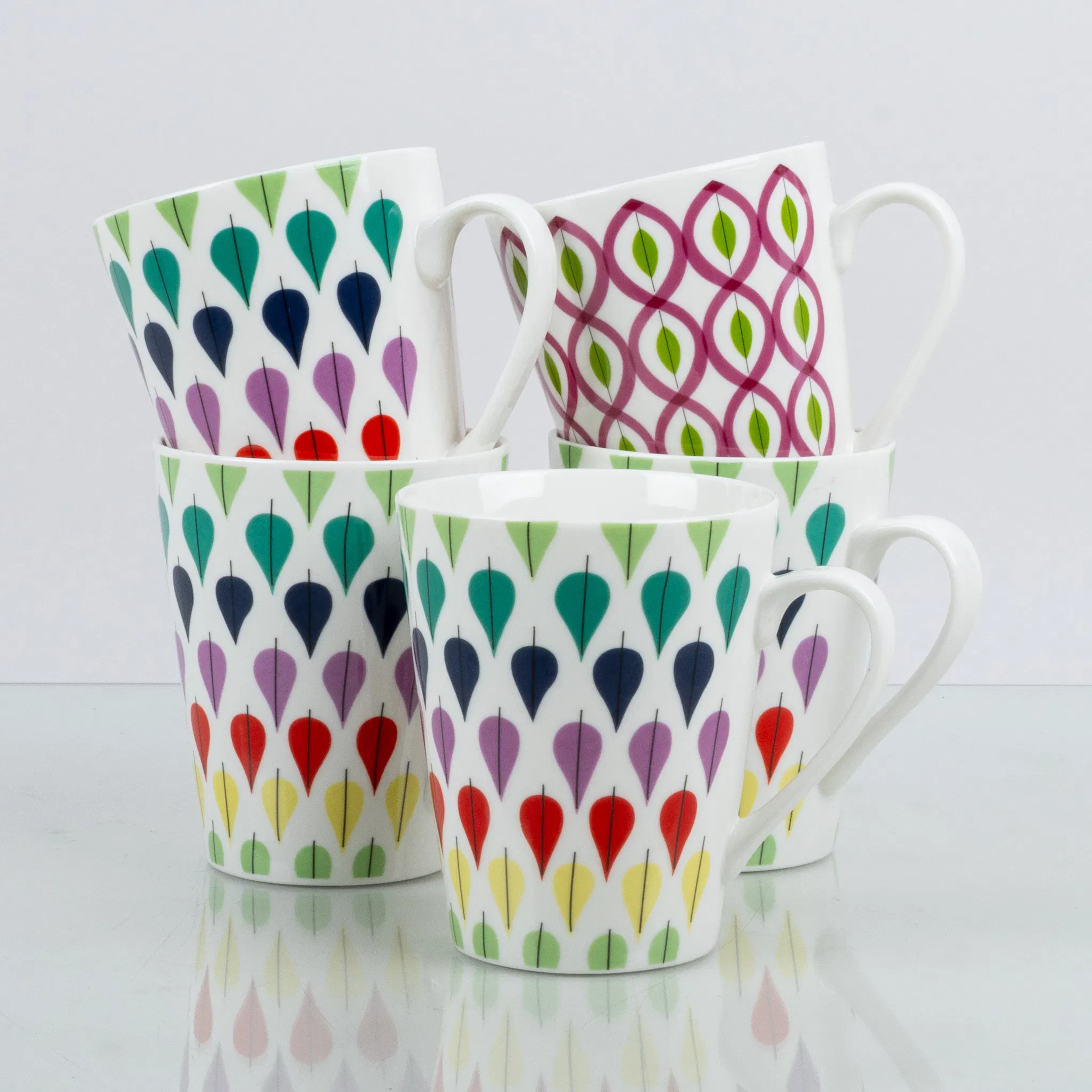 KAFFEMUGGAR, 5 st, porslin, bla "Fallande löv", Stig Lindberg, KF/Coop
