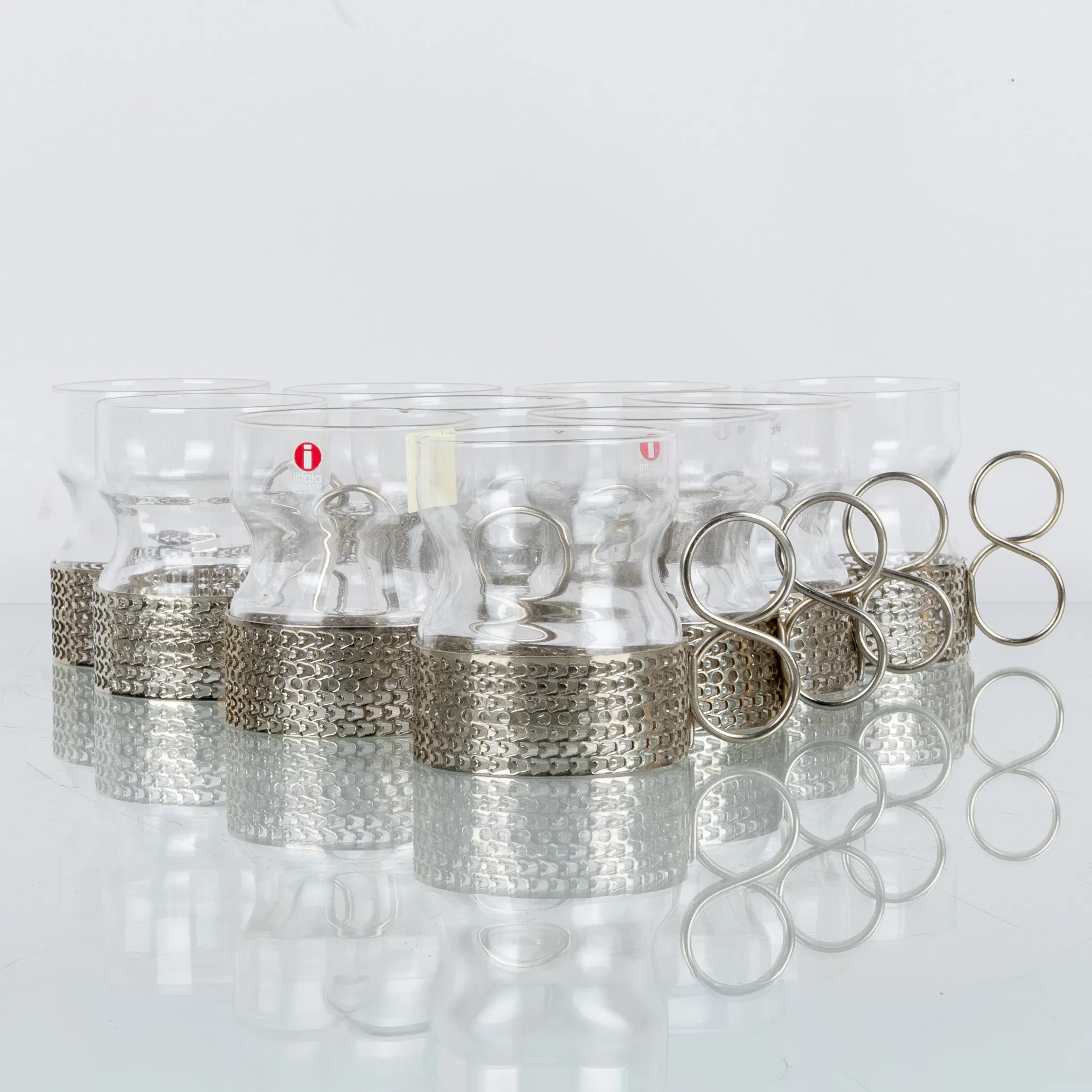 TIMO SARPANEVA, 10 glasses with holders, "Tsaikka", Iittala, Finland