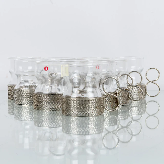 TIMO SARPANEVA, 10 glasses with holders, "Tsaikka", Iittala, Finland