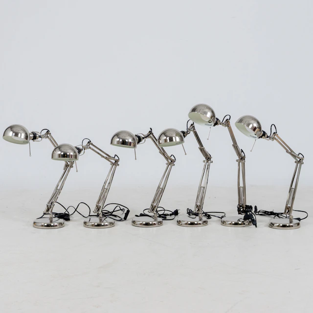DESK LAMPS, set of 6, nickel-plated metal, 2000s